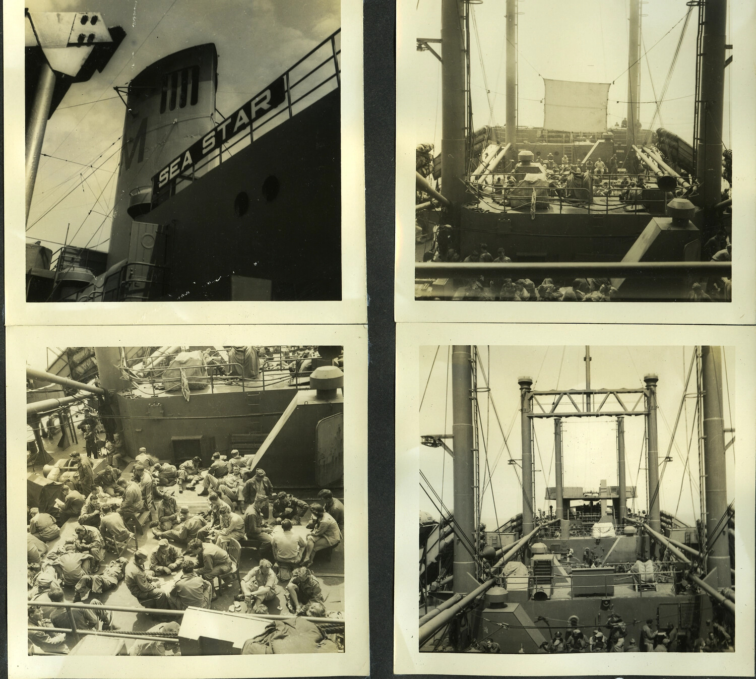 Four Views Aboard the Troopship SEA STAR: Deck Life and Superstructure, World War II Pacific Theater