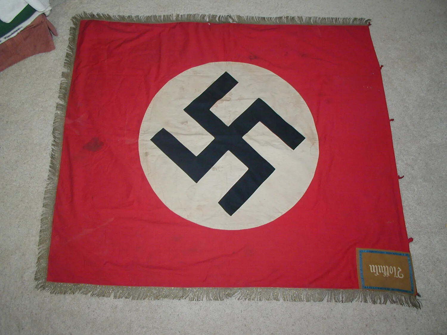WWII-Era German NSDAP Party Flag with Maker's Label, Collection Photograph
