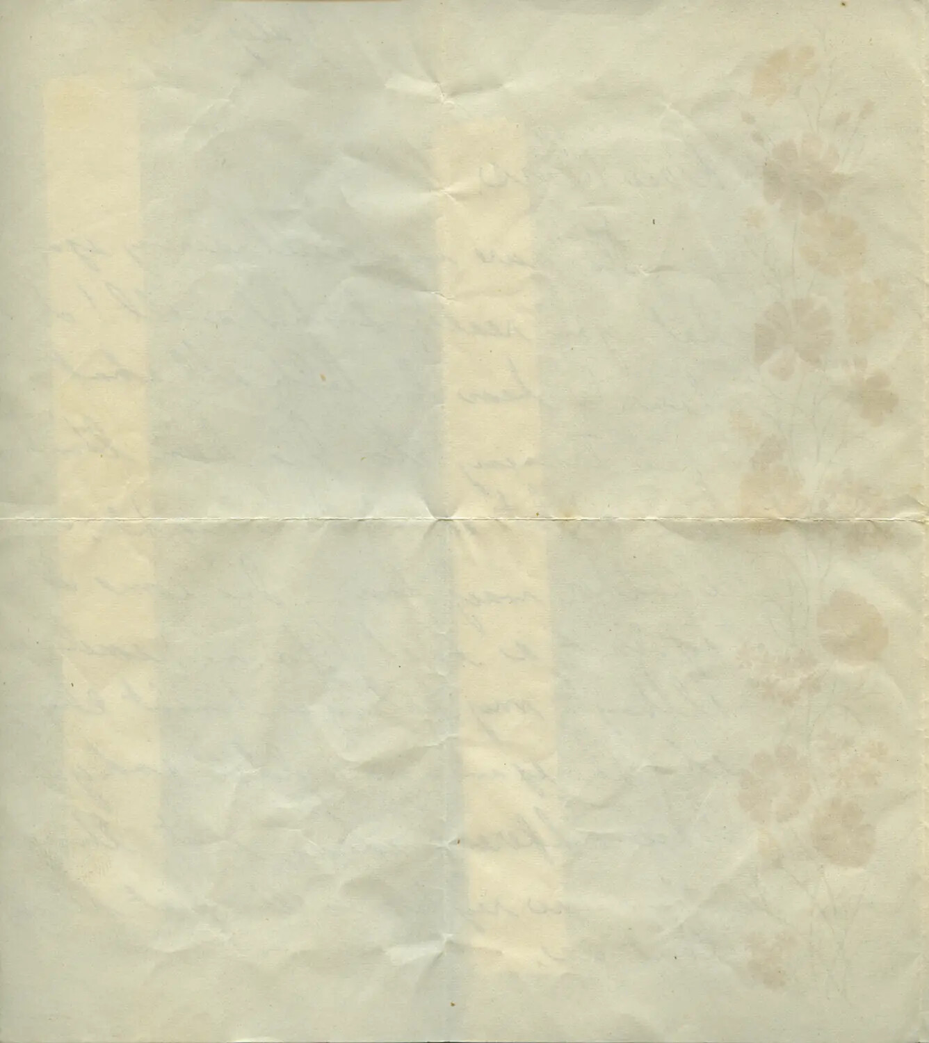 Blank Reverse Side of WWII-Era Personal Letter with Bleed-Through Text and Floral Watermark