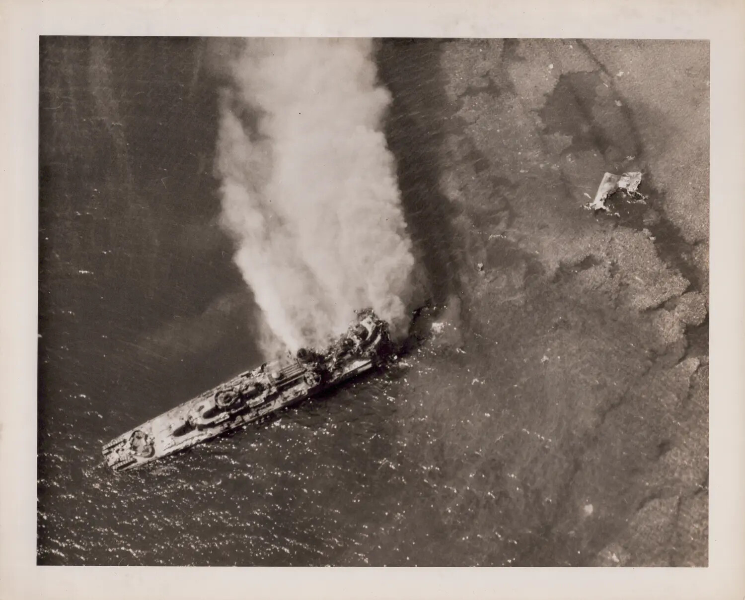 Escort Carrier Afire, Aerial View, Leyte Gulf Campaign, October 1944