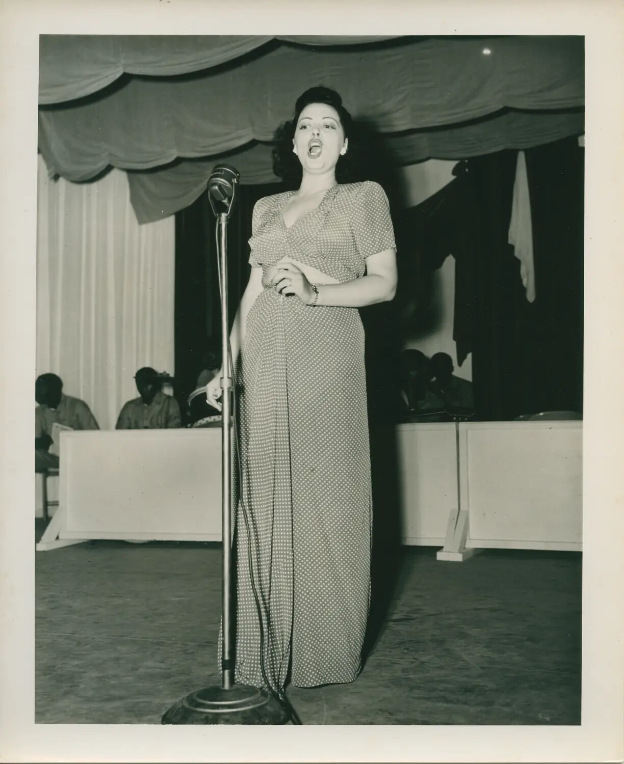 USO-Style Vocalist Performing on Stage, USS Petrof Bay Collection, WWII Era