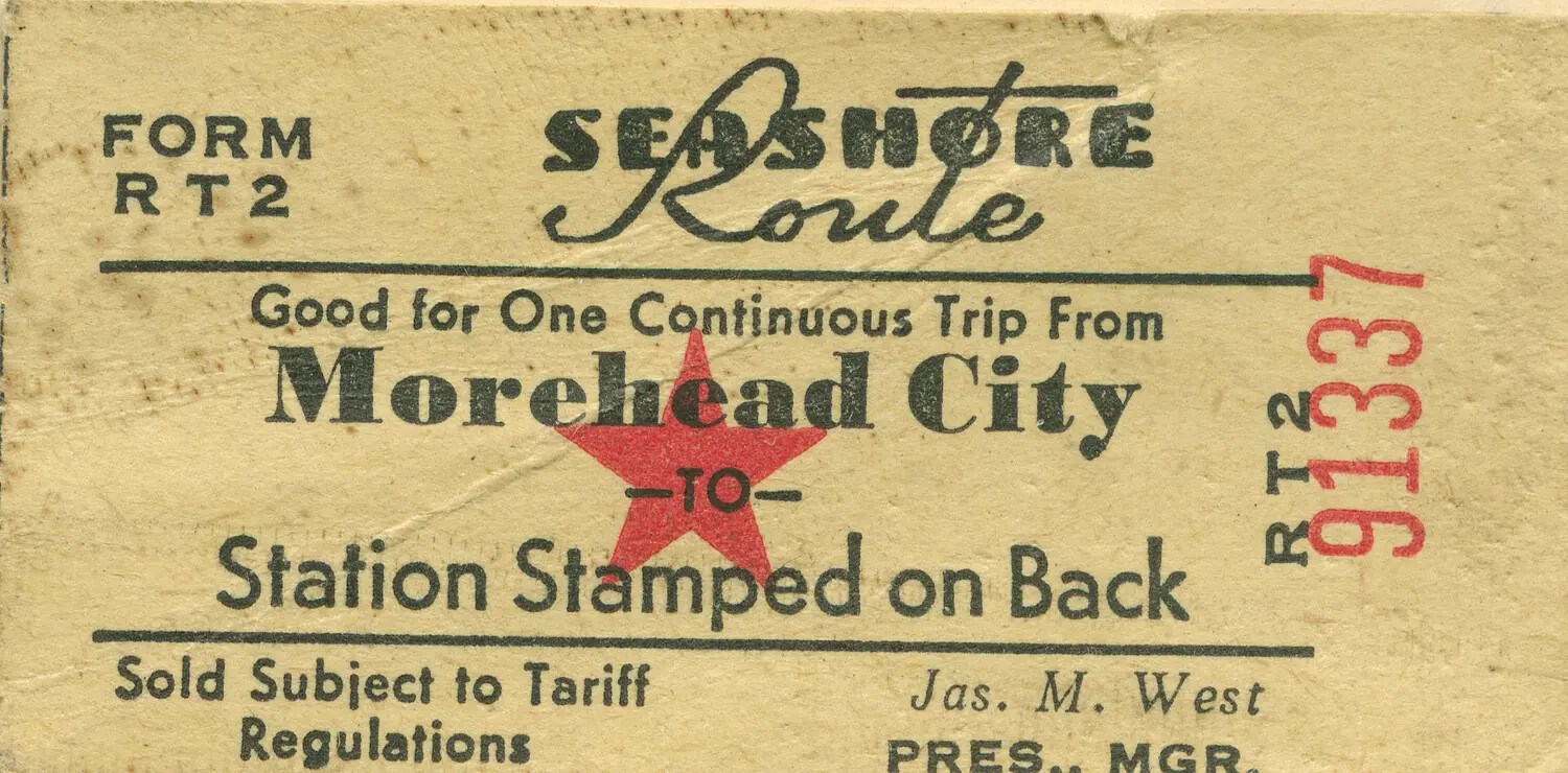 Sea Shore Route Passenger Ticket, Form RT2, Morehead City, North Carolina