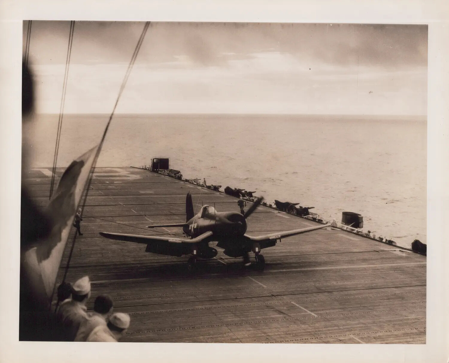 FM-2 Wildcat Fighter on Flight Deck, Viewed from Carrier Island