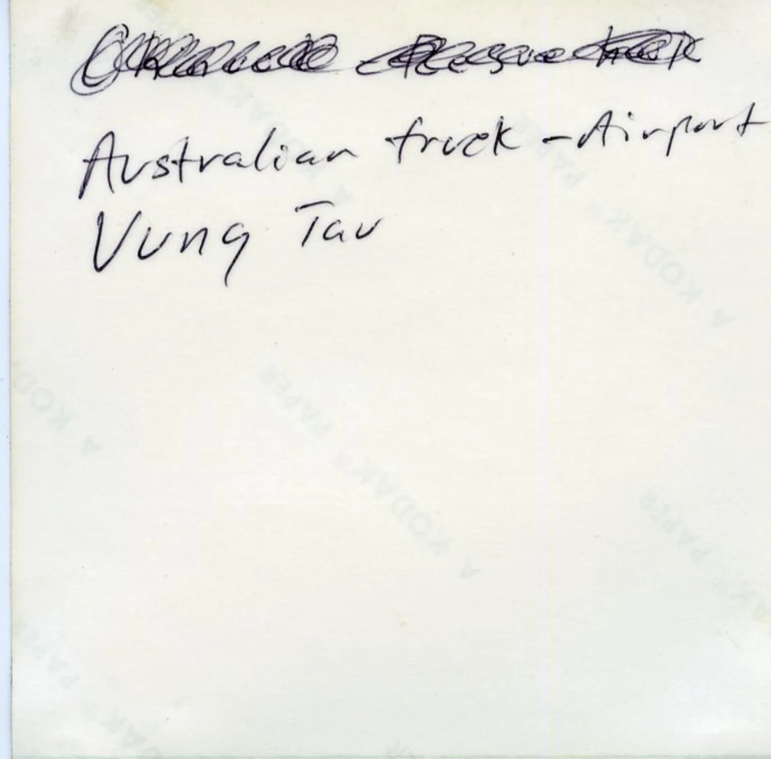 Verso of Photographic Print Captioned 'Australian Truck - Airport, Vung Tau,' Vietnam, 1971