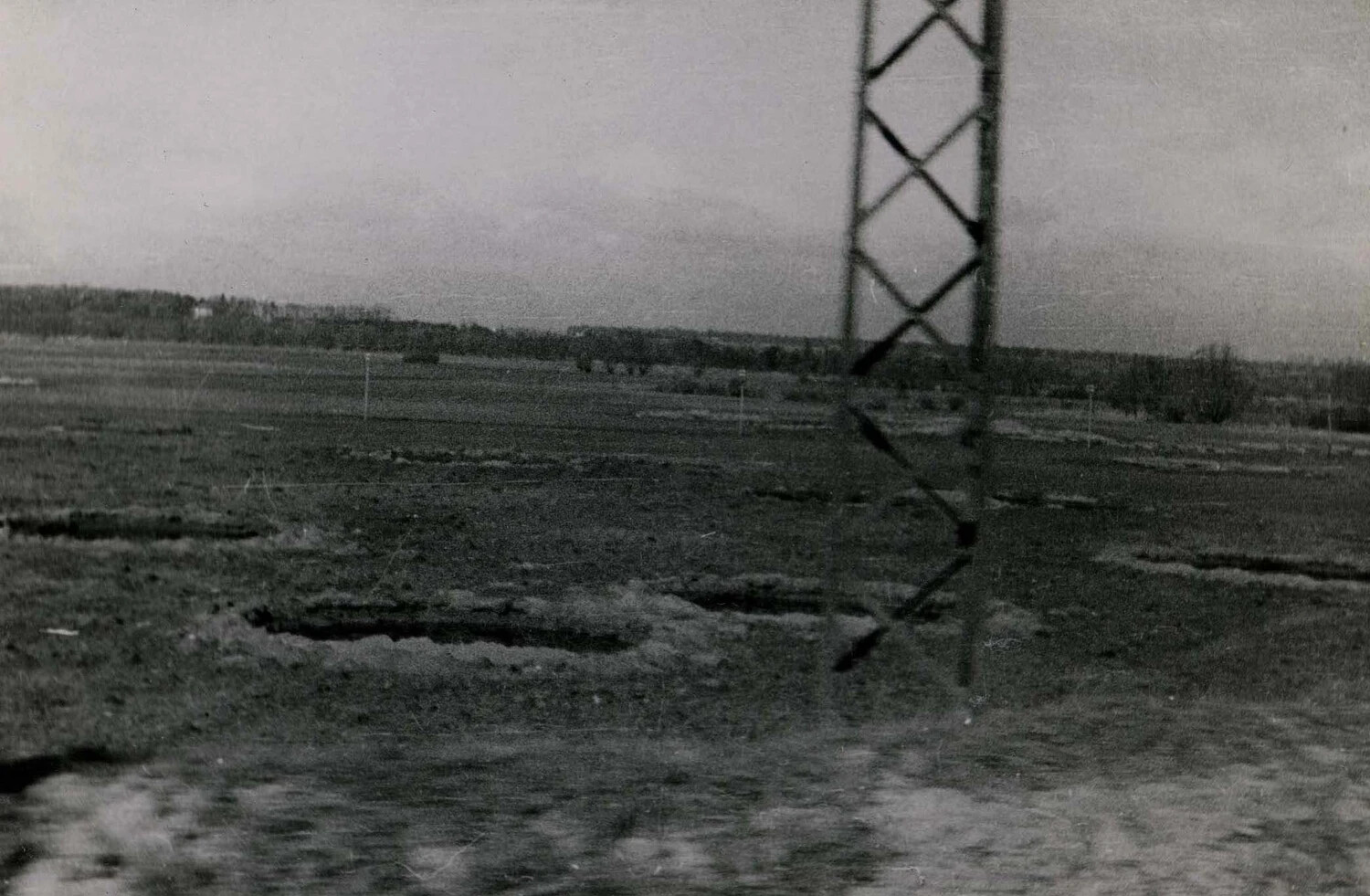 Foxhole Positions in Open Field with Power Pylon, 101st Airborne Division, WWII European Theater
