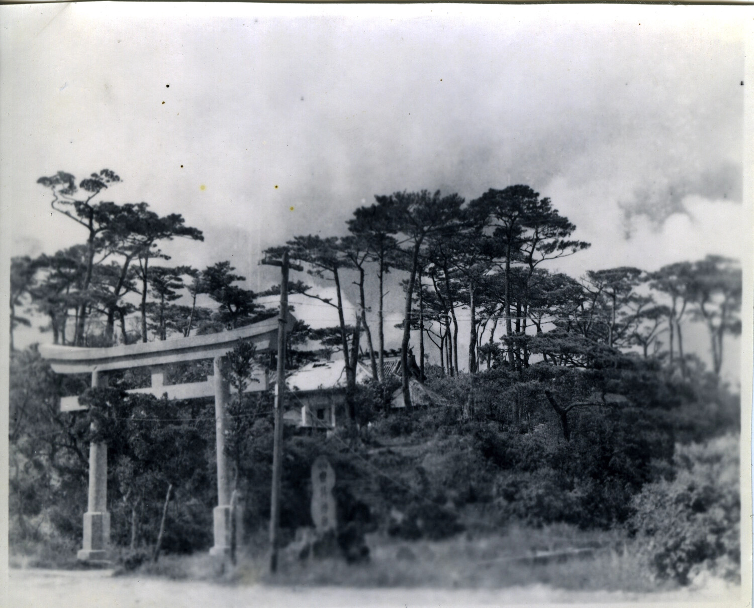 Shinto Torii Gate and Shrine Grounds Amid Haze, Okinawa, 1945