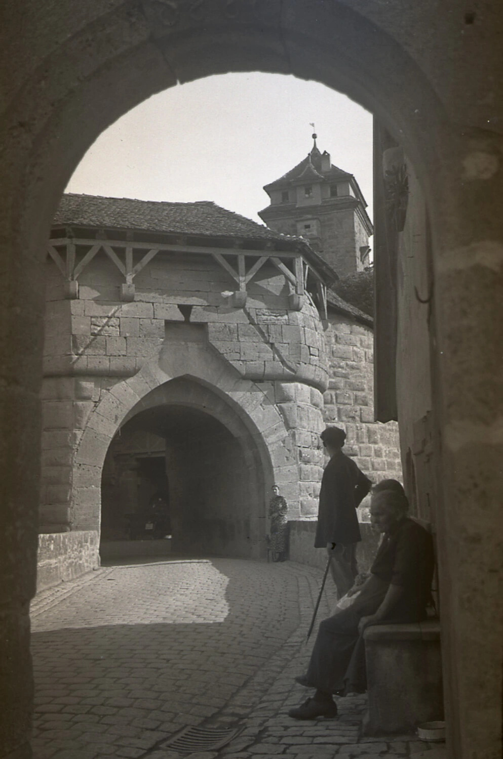 Medieval Town Gate Viewed Through an Archway, German Walled Town, 1930s