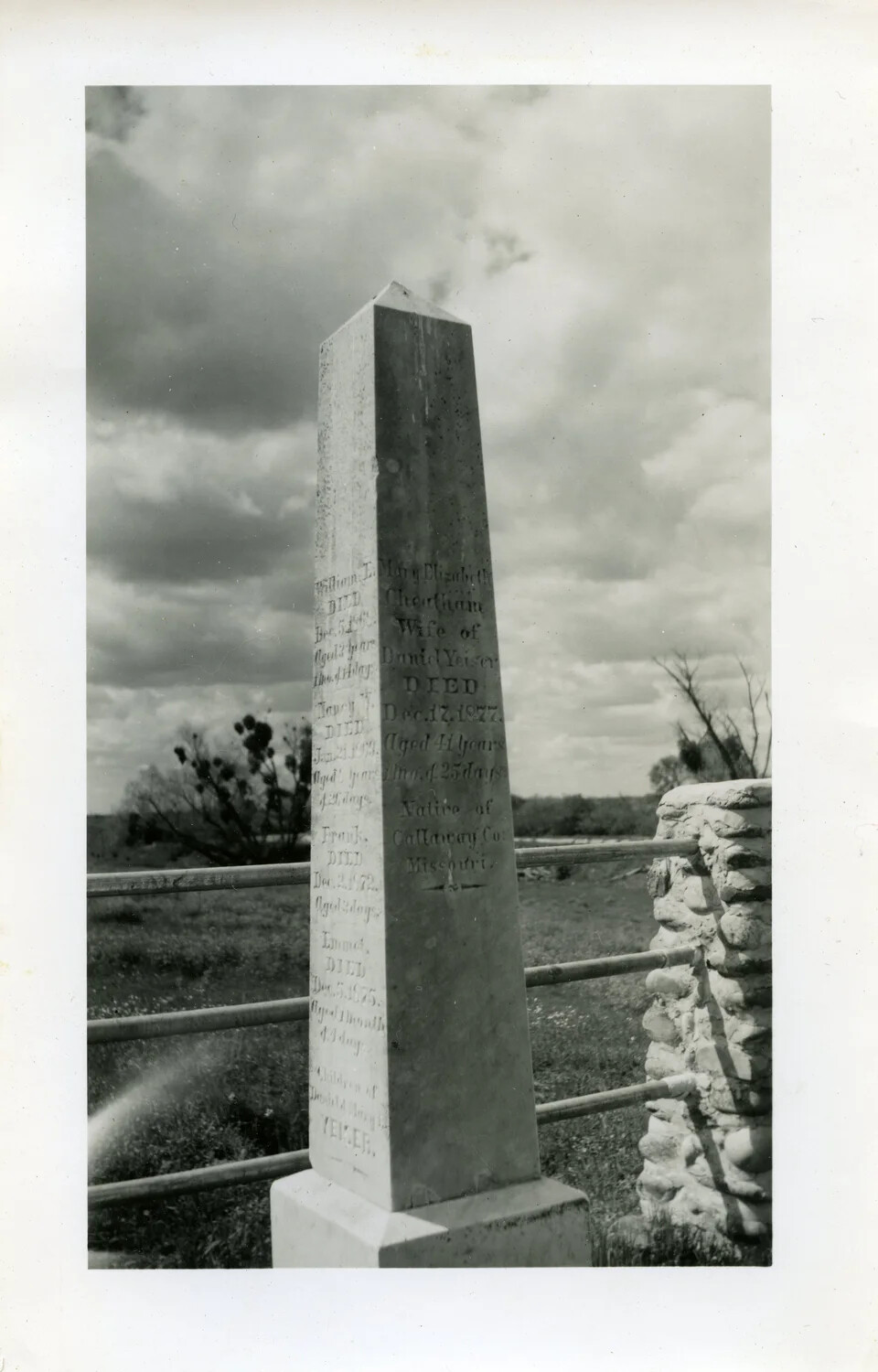Yeiser Family Obelisk Grave Marker, Callaway County, Missouri