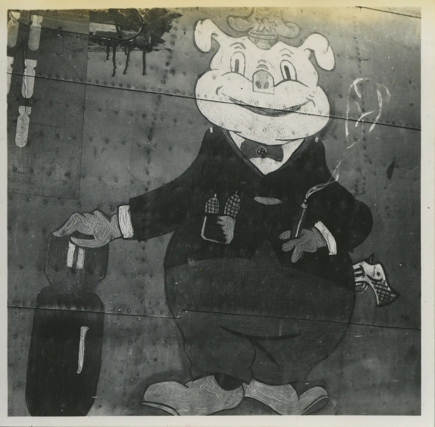 Aircraft Nose Art: Gangster Bulldog Character with Mission Bomb Tally, 312th Bomb Group, WWII Pacific Theater