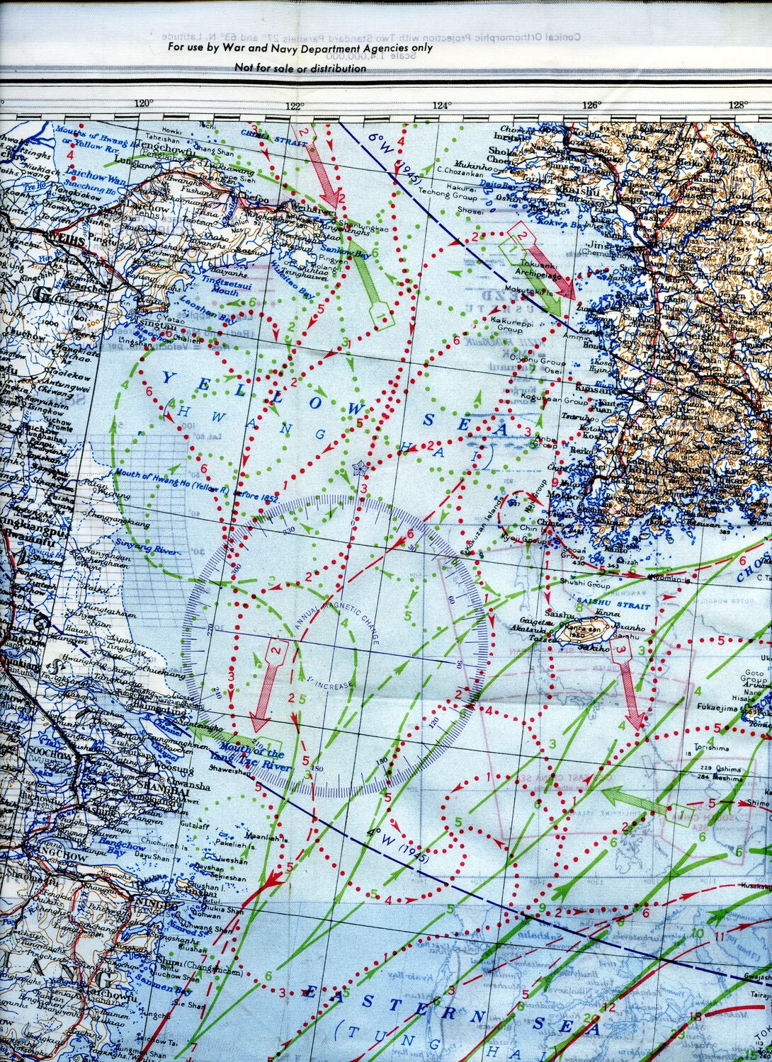 AAF Cloth Chart No. C-52 Detail - Yellow Sea, China Coast, Korea, and Northern Kyushu