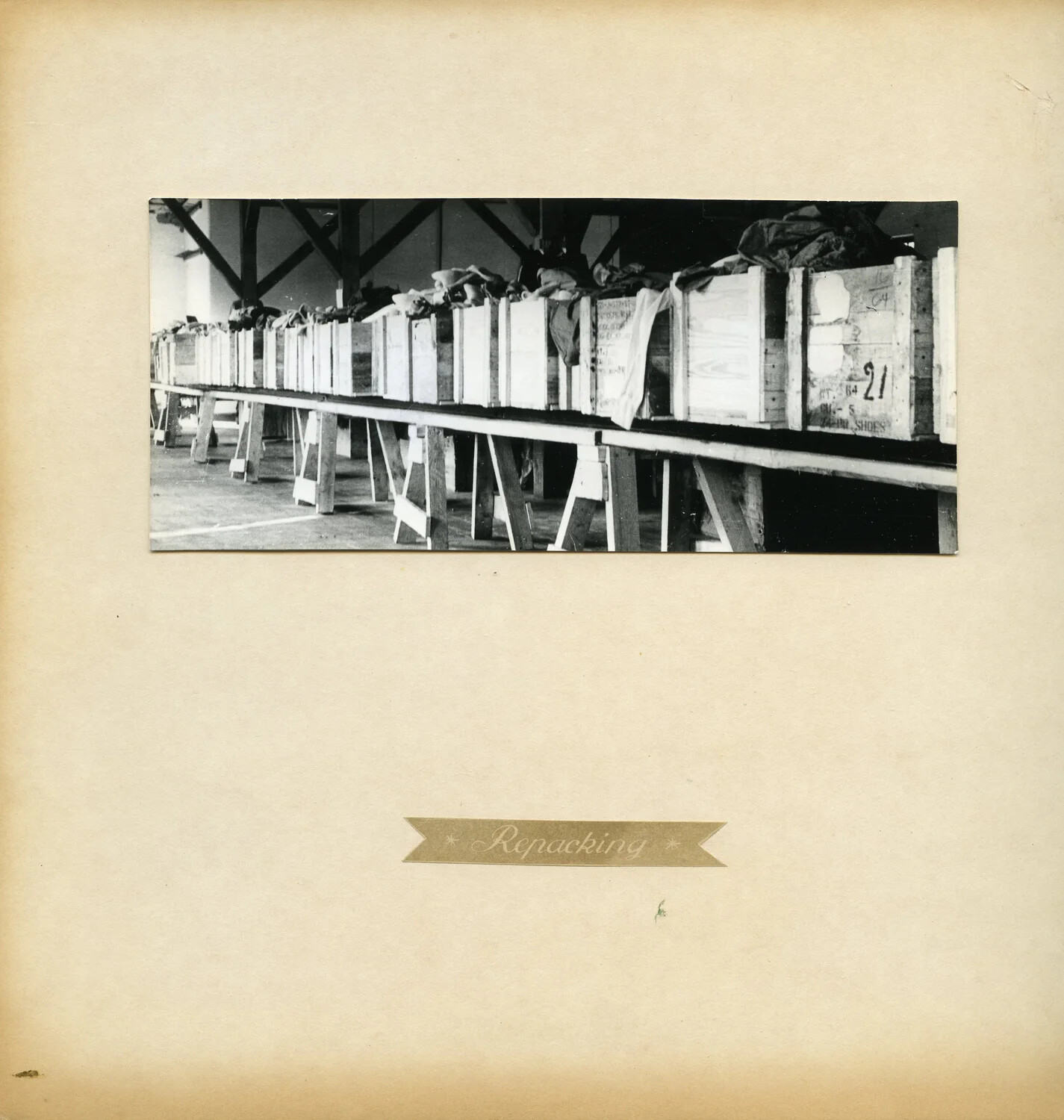 Warehouse Repacking Operation, Wooden Crates of Quartermaster Stock, German Depot, Postwar Period