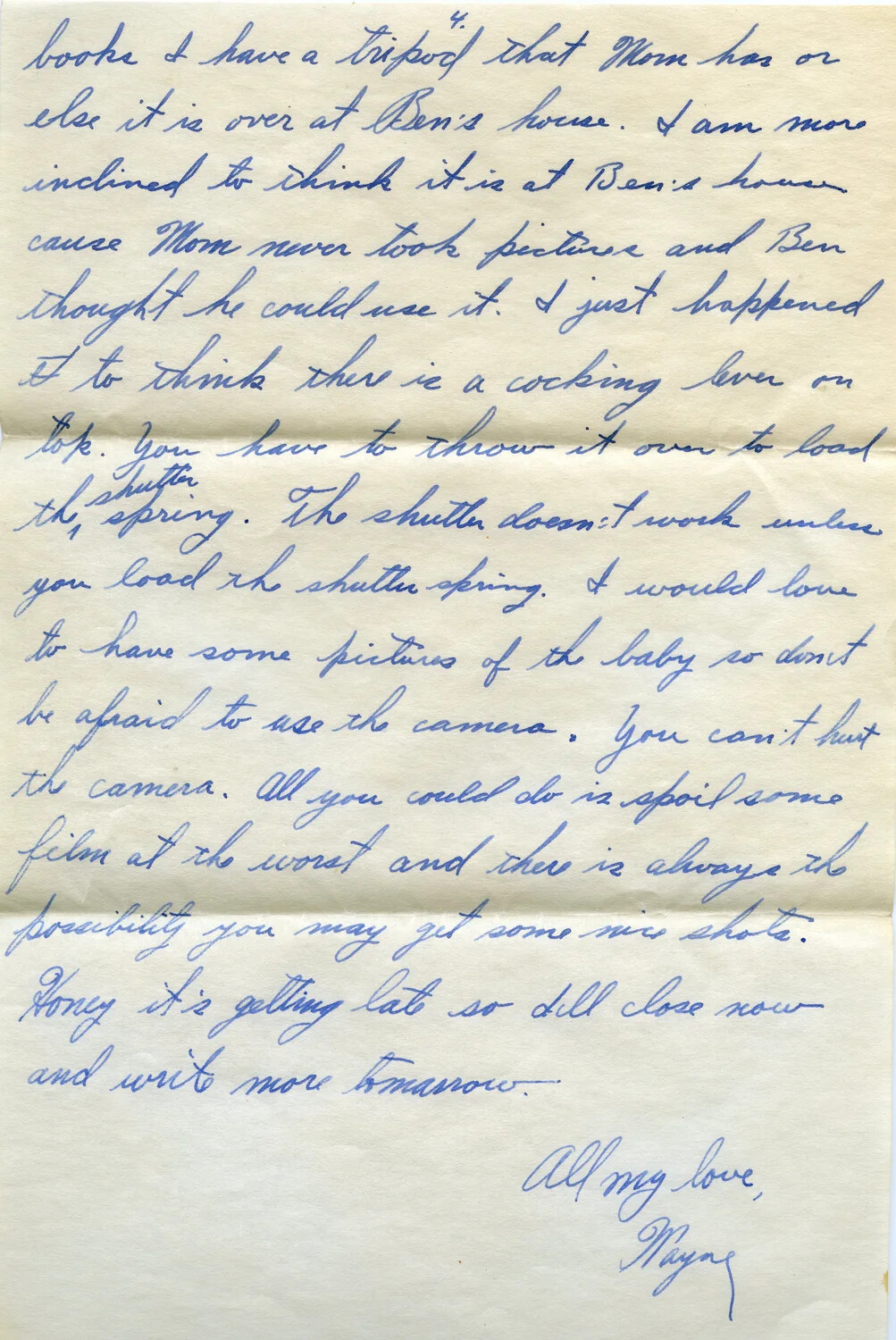 Handwritten Letter, Page 4 - Wayne to Family, Camera Instructions and Personal Note (Bancroft Korean War Correspondence)