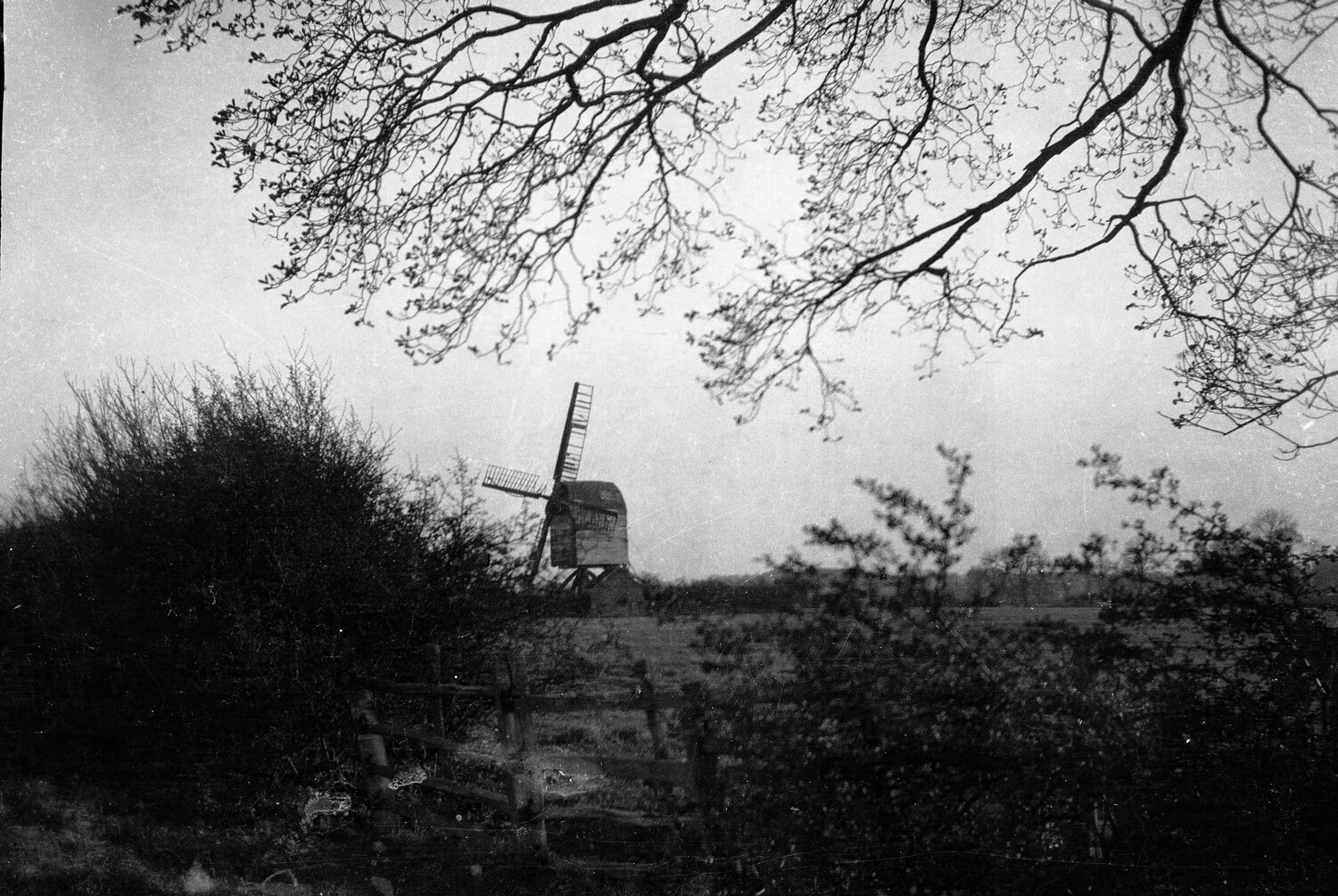 Windmill in the English Countryside, WWI-era Negative, England