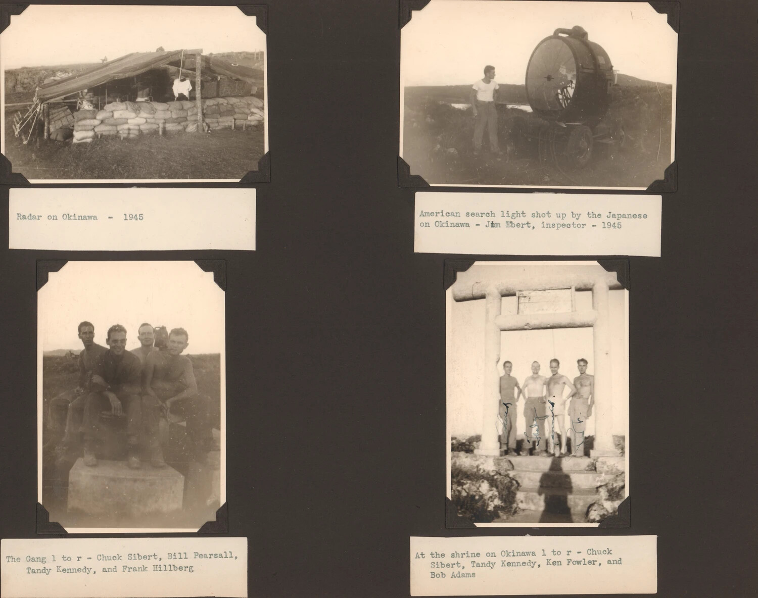 WWII Photo Album Page — American Radar, Searchlight, and Servicemen on Okinawa, 1945