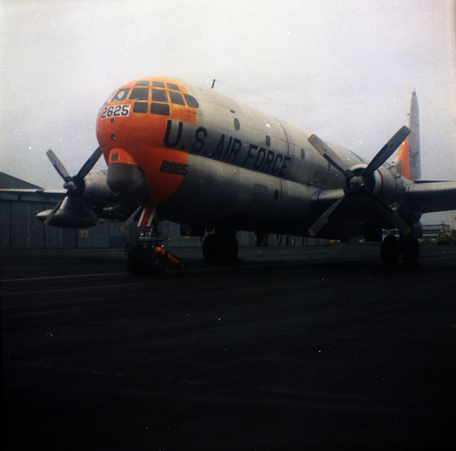 Front Three-Quarter View of USAF Boeing B-50/WB-50 Superfortress '2625' with Day-Glo Orange Nose
