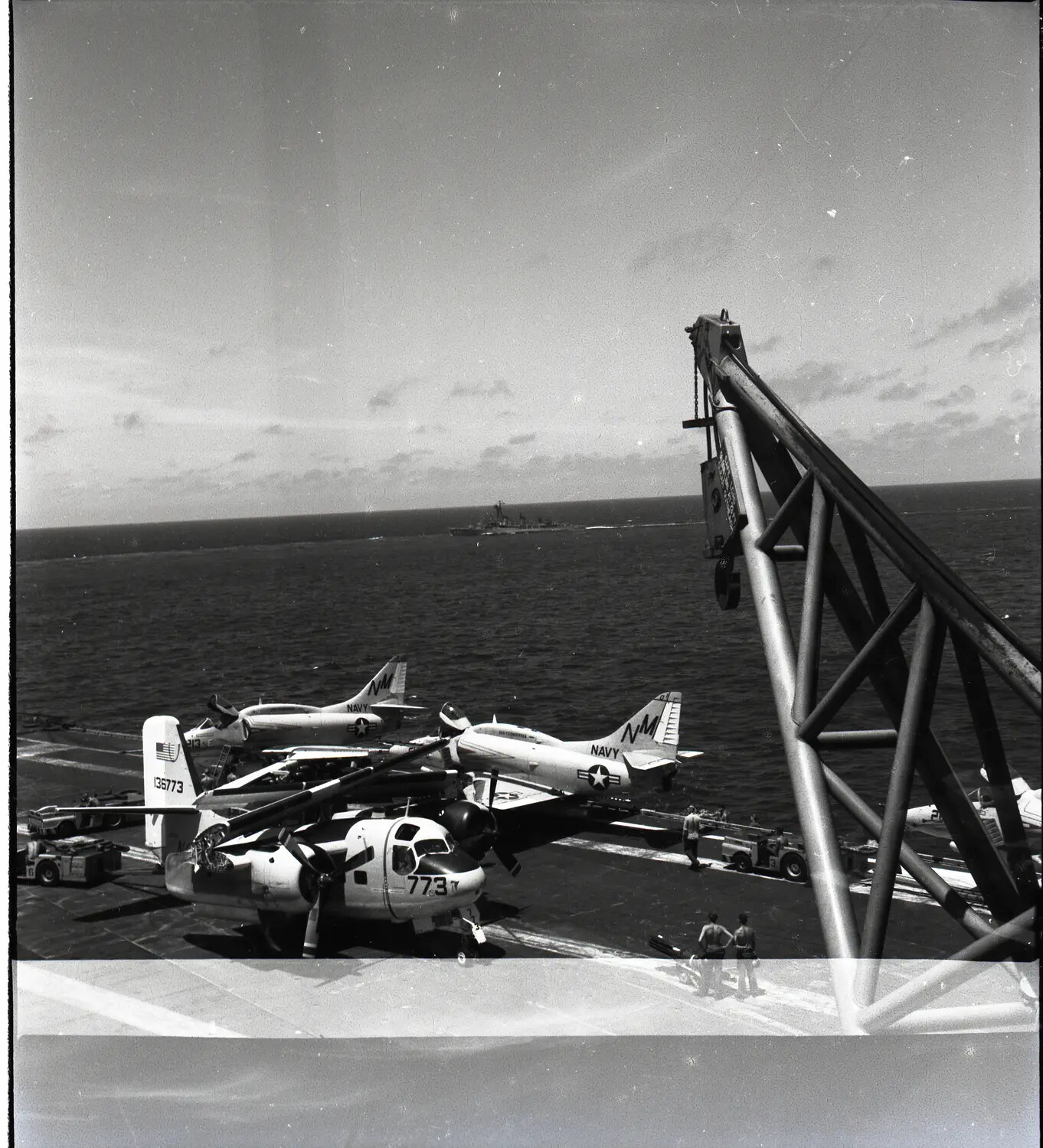 Flight Deck of USS Ticonderoga with C-1 Trader and A-4 Skyhawk Aircraft, Vietnam War Era