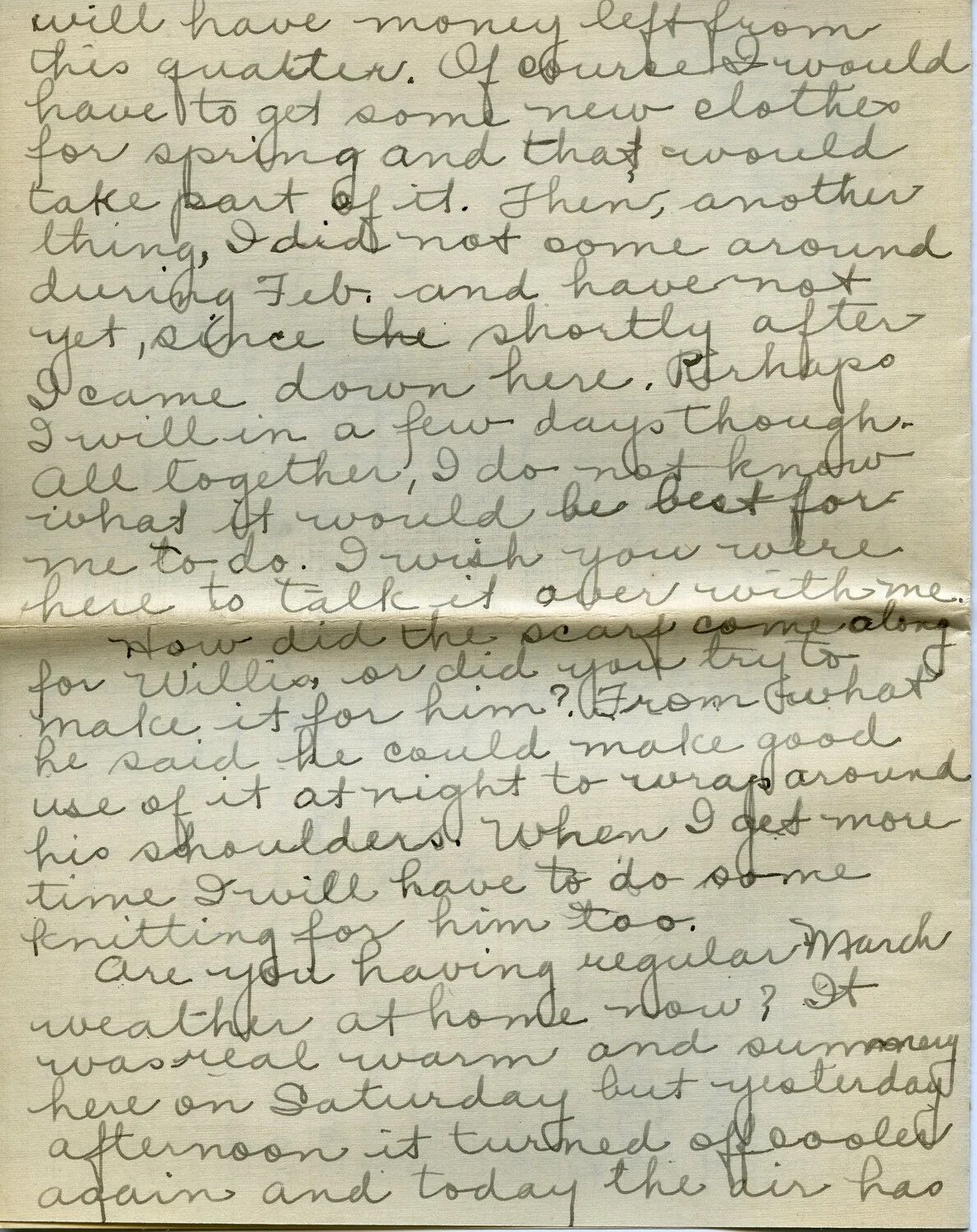 Handwritten Letter Page, Wagener Family Correspondence, Dated March 4, 1918