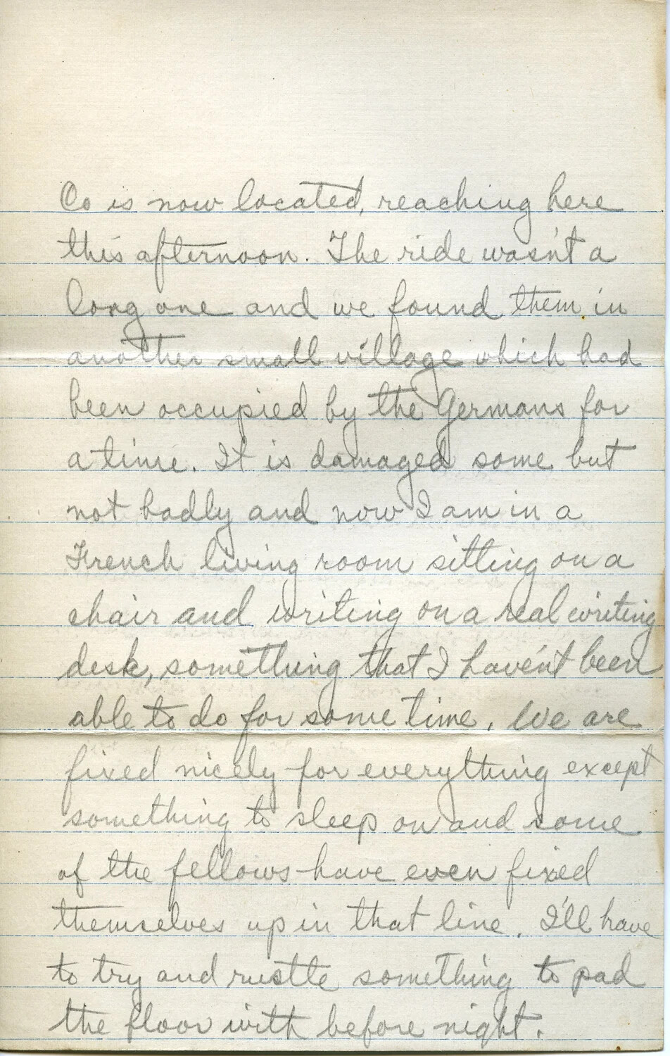 Handwritten WWI Letter, Page 10E, Pvt. Willis W. Wagener - Description of Billeting in a Formerly German-Occupied French Village