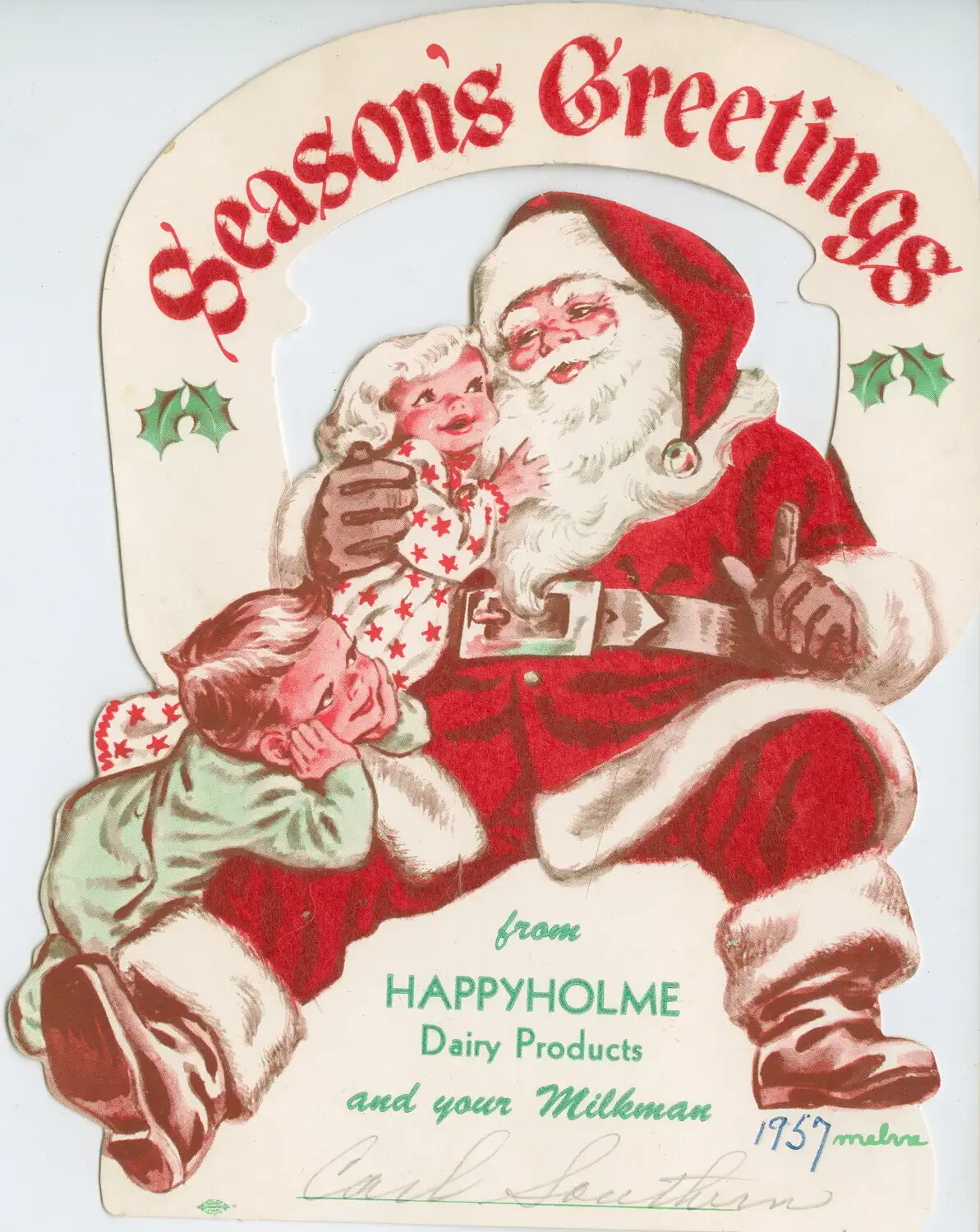 Happyholme Dairy Products 'Season's Greetings' Advertising Card, 1957 (Misfiled Item)