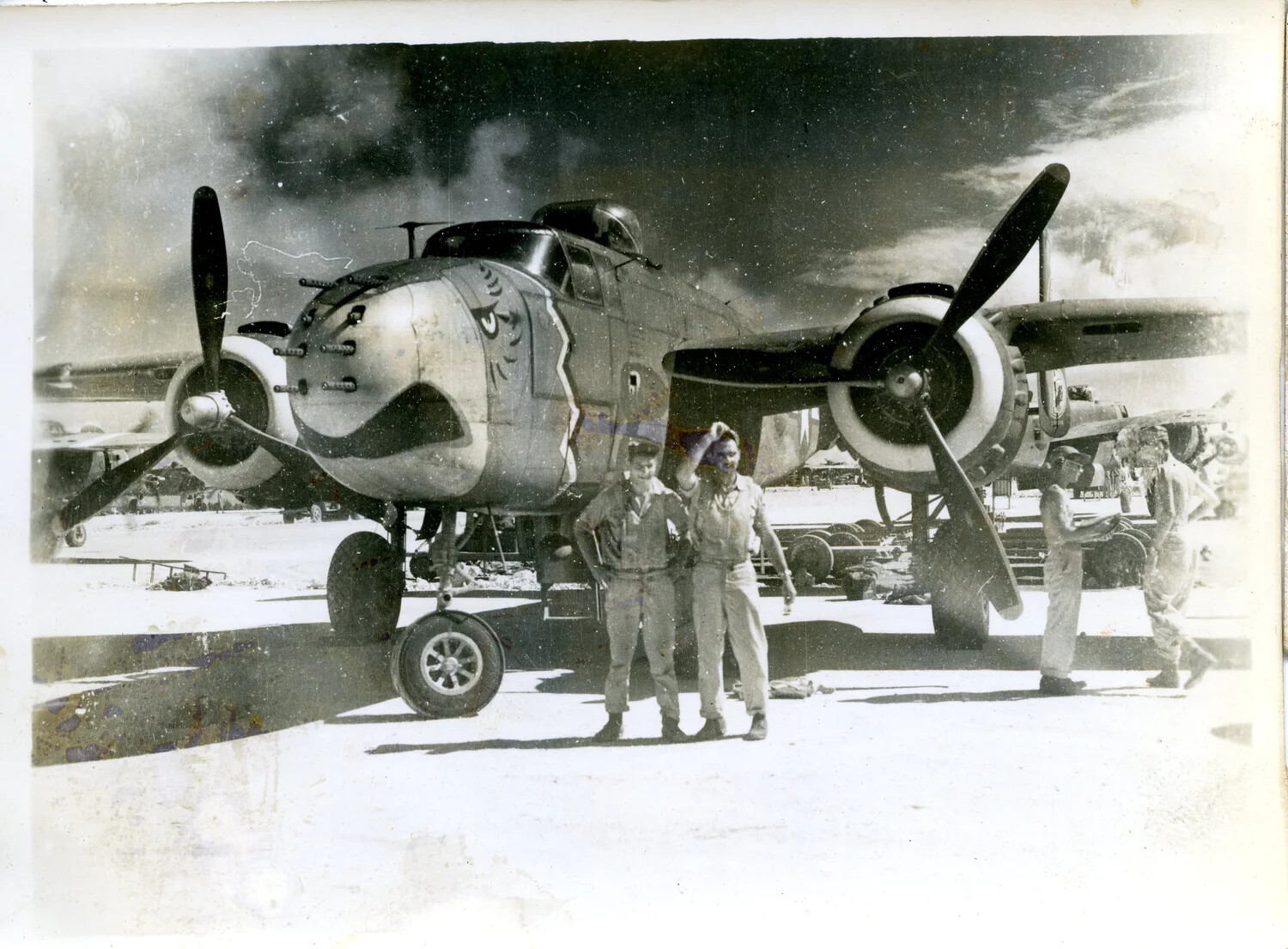 B-25 Mitchell Strafer with Shark-Mouth Nose Art and Crew, Ie Shima Airfield