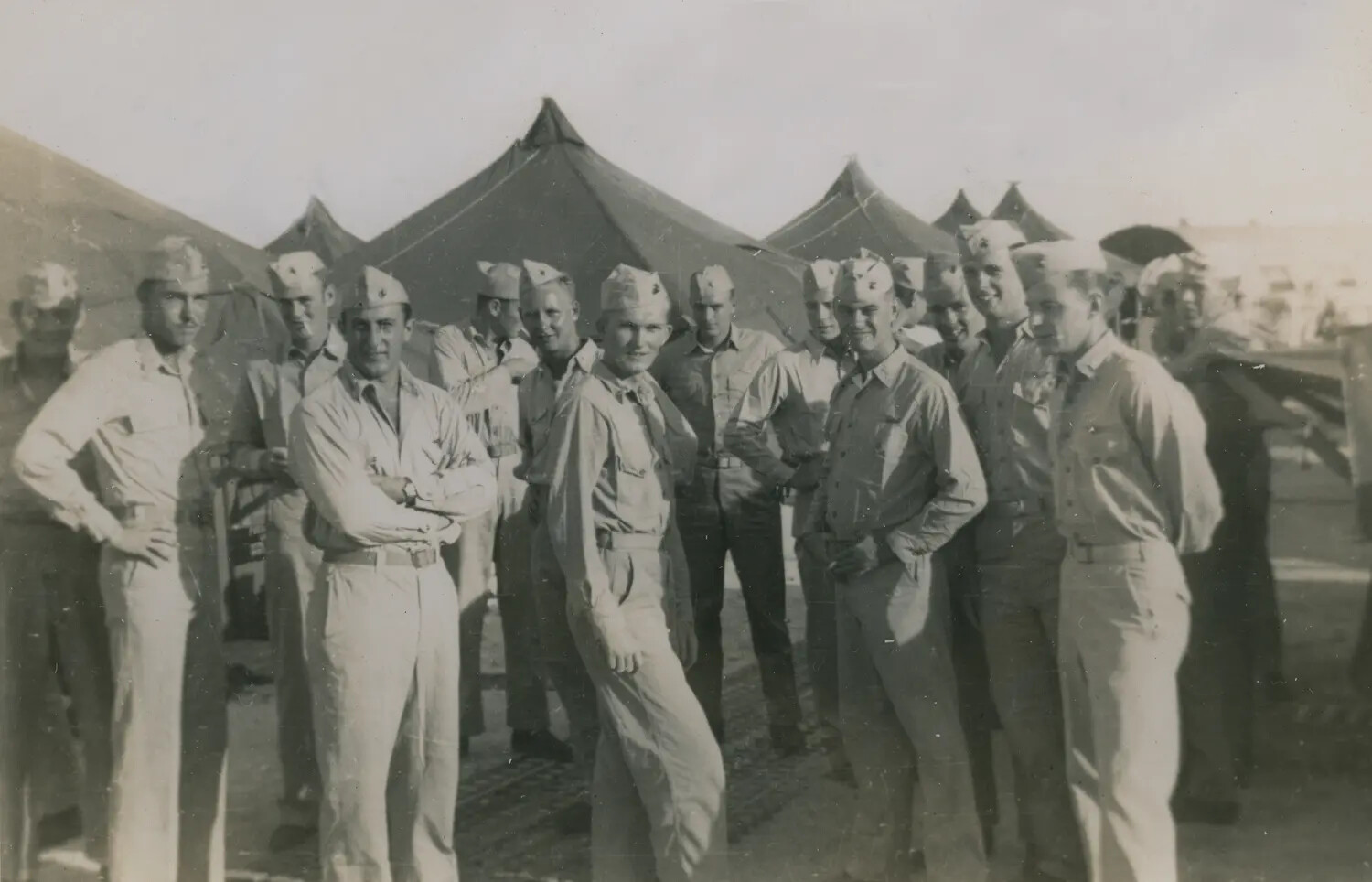 Group of Officers in Khaki Uniforms at Forward Base