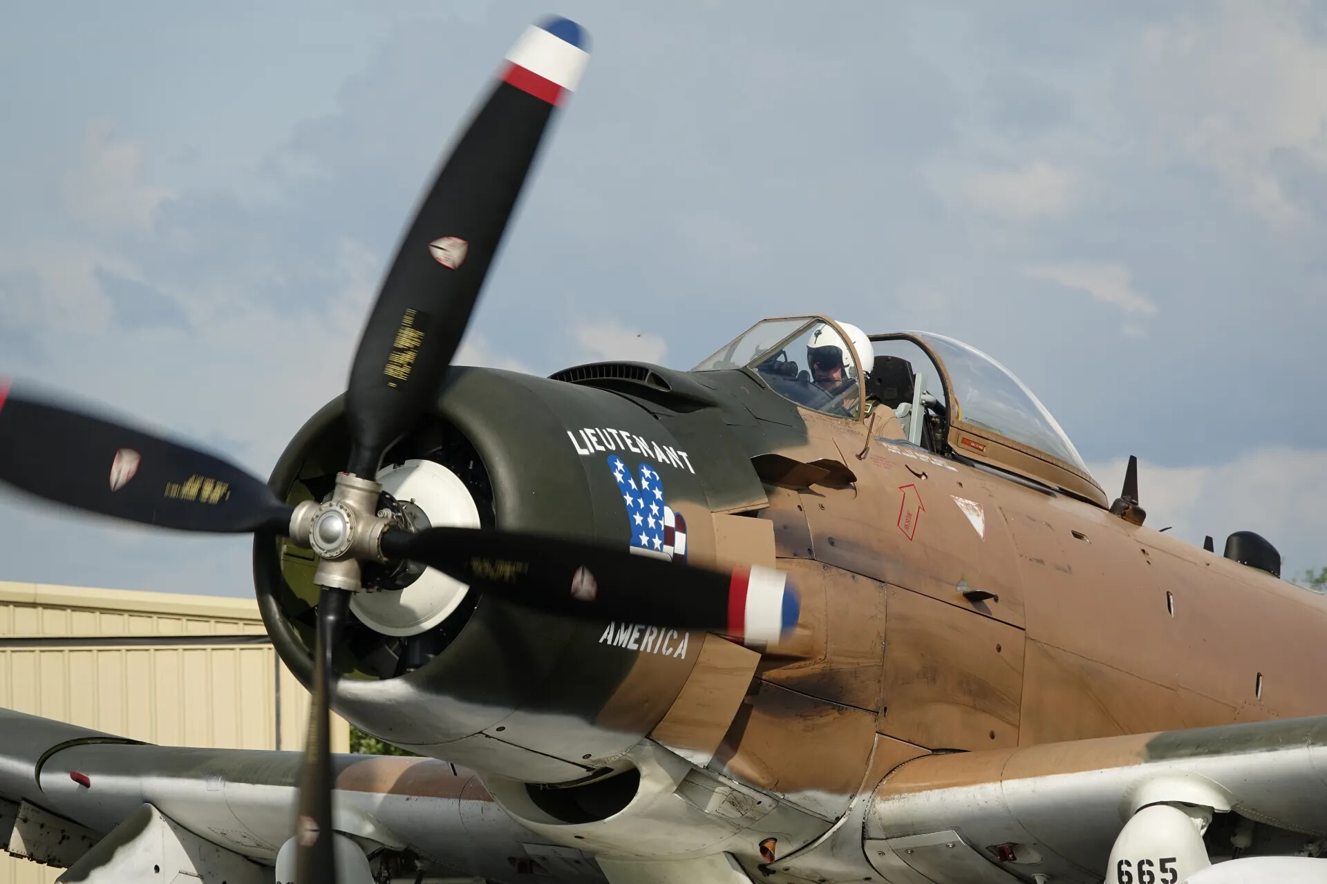 Nose Art Close-Up of Douglas A-1 Skyraider "Lieutenant America" with Pilot in Cockpit, May 2019
