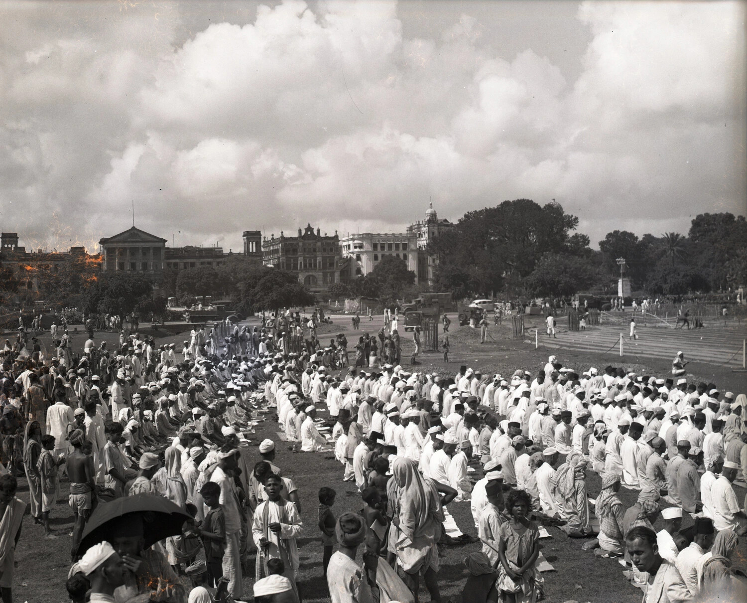 Mass Outdoor Prayer Gathering on Urban Maidan, British India, WWII Era