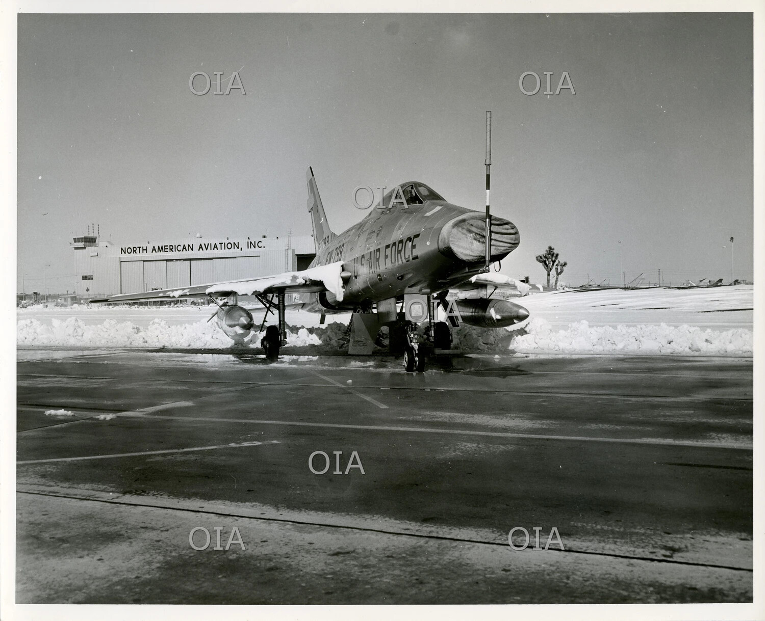 North American F-100 Super Sabre at North American Aviation Plant, Winter Scene
