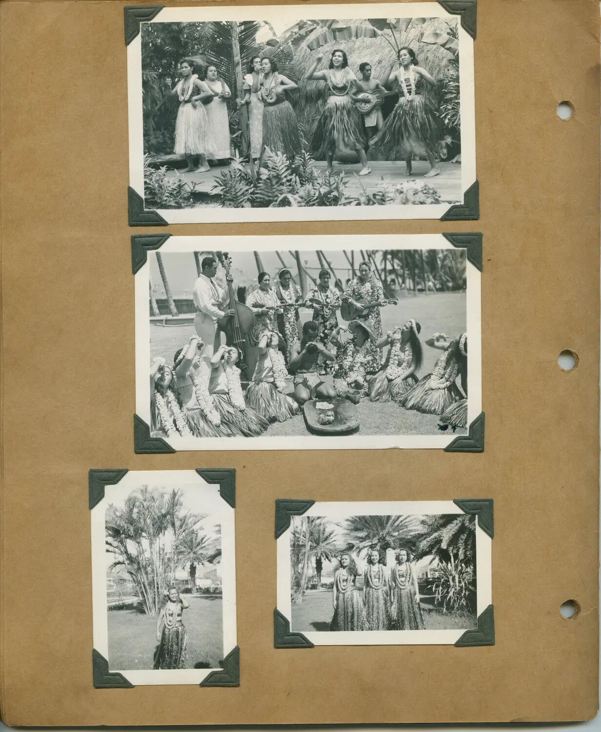 Album Page: Hawaiian Hula Dance Performances, WWII-Era Snapshot Collection
