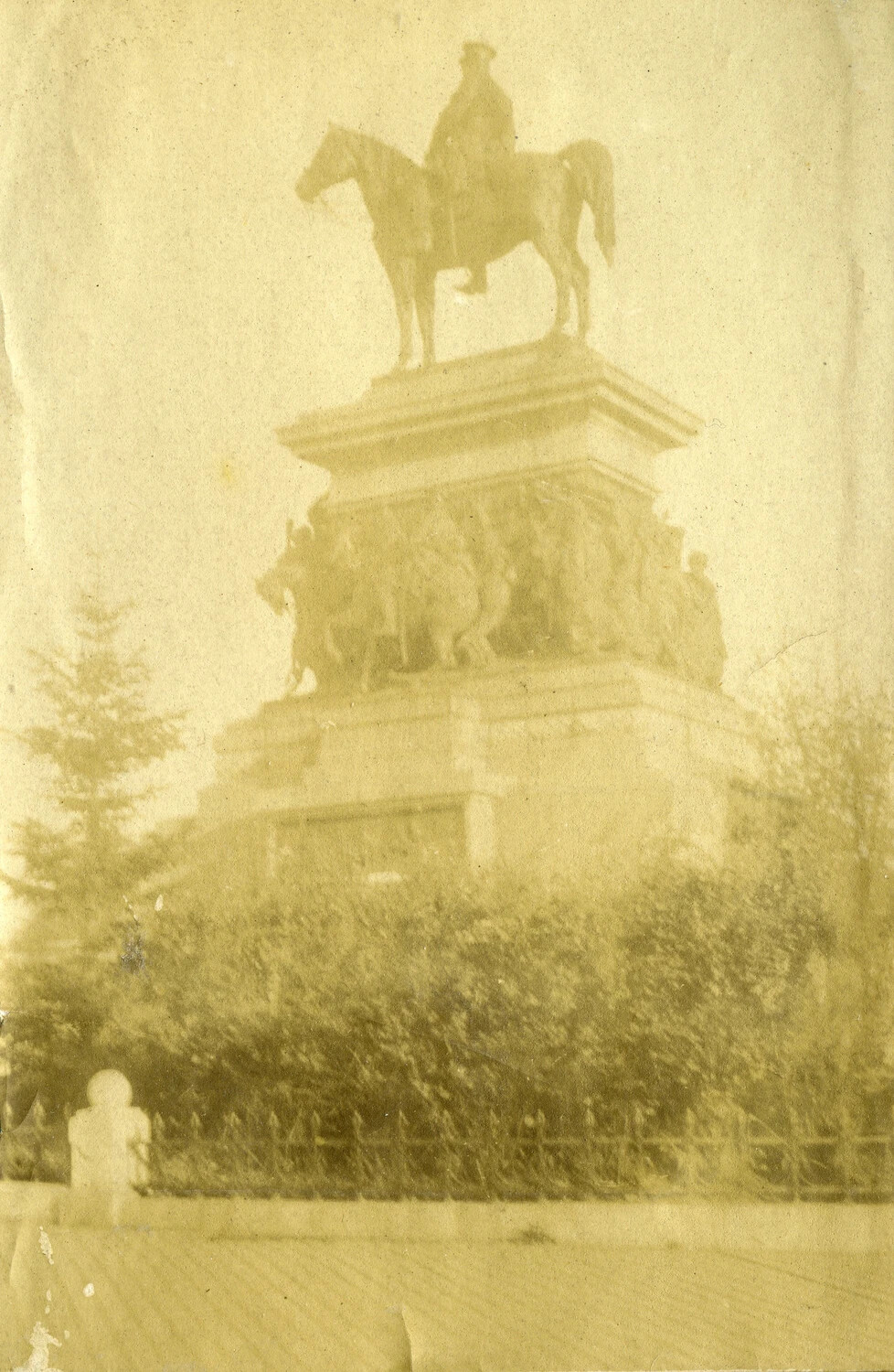 Equestrian Monument in French City Park, WWI-Era Snapshot