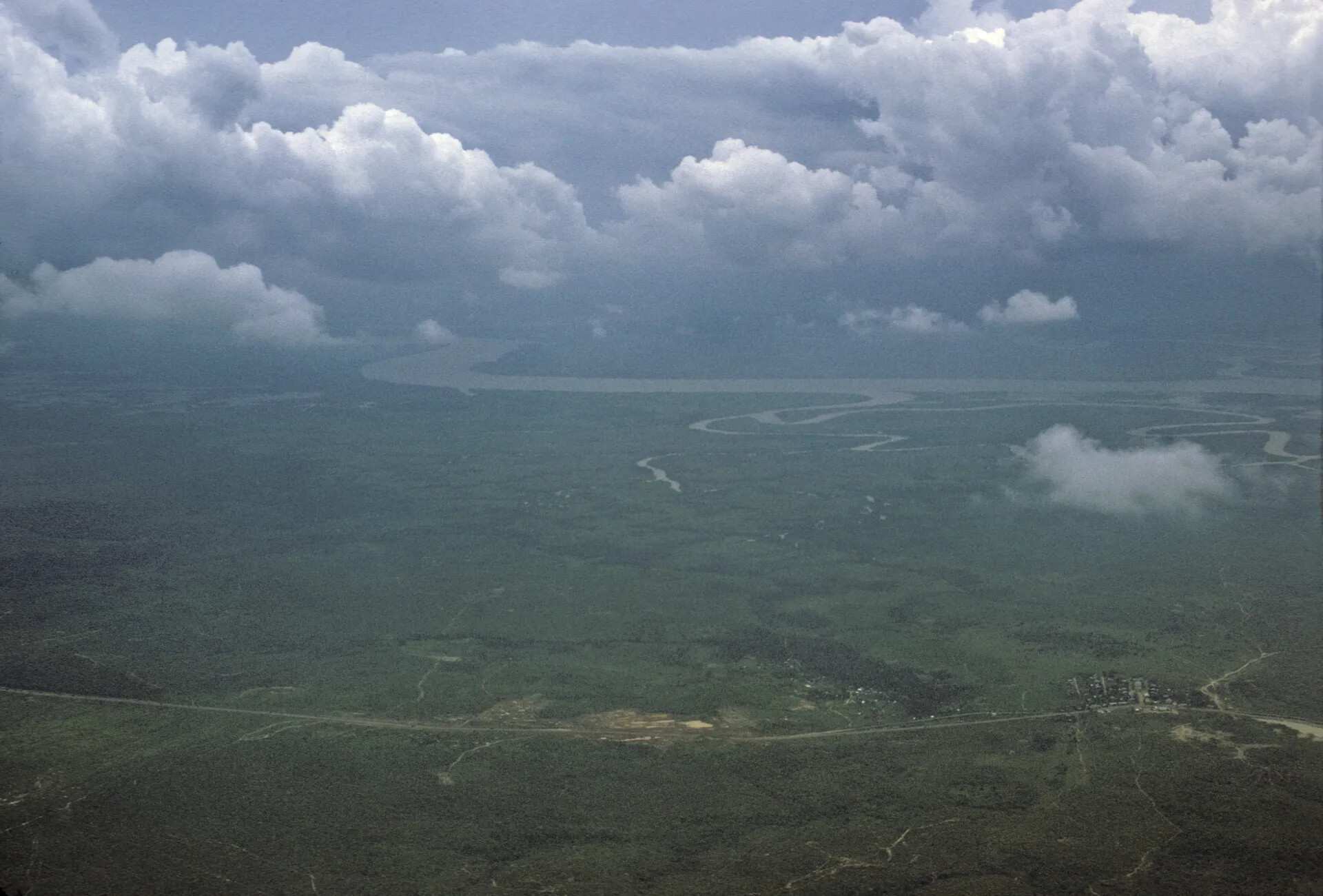 Aerial View of Meandering River and Lowland Terrain, South Vietnam, October 1969