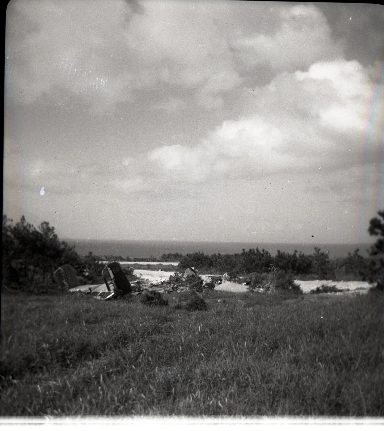 Wrecked Aircraft Tail Section, Ie Shima, 345th Bombardment Group Area, WWII Pacific Theater