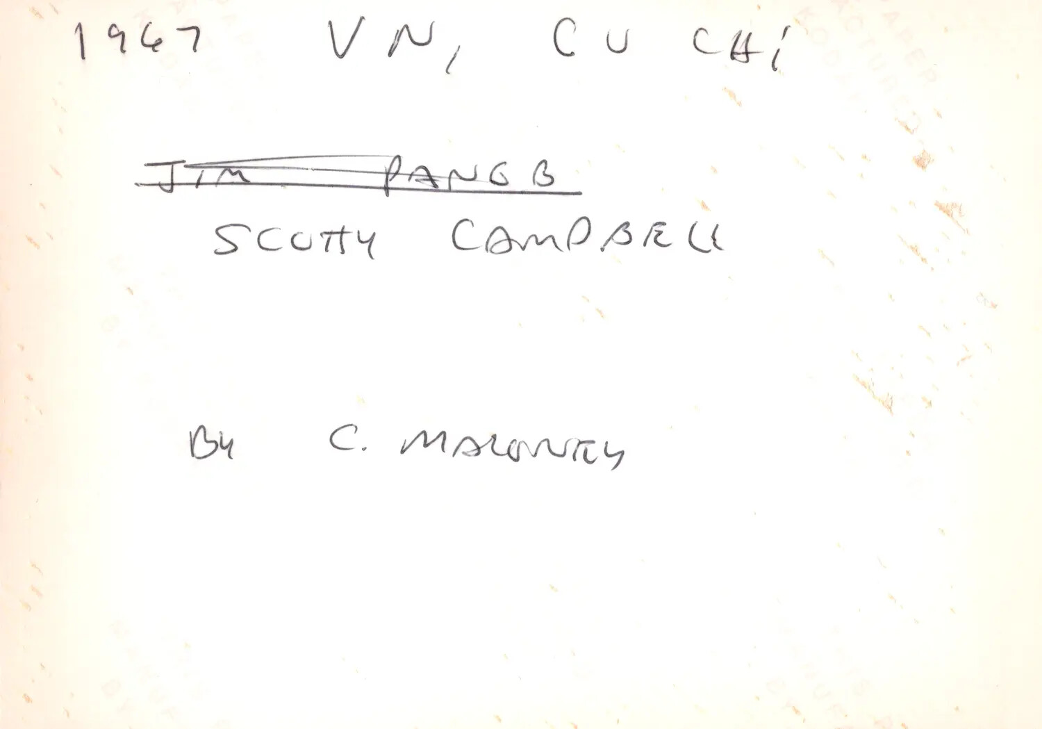 Handwritten Title Card: "1967 VN, Cu Chi" — Vietnam War Photo/Slide Collection Label