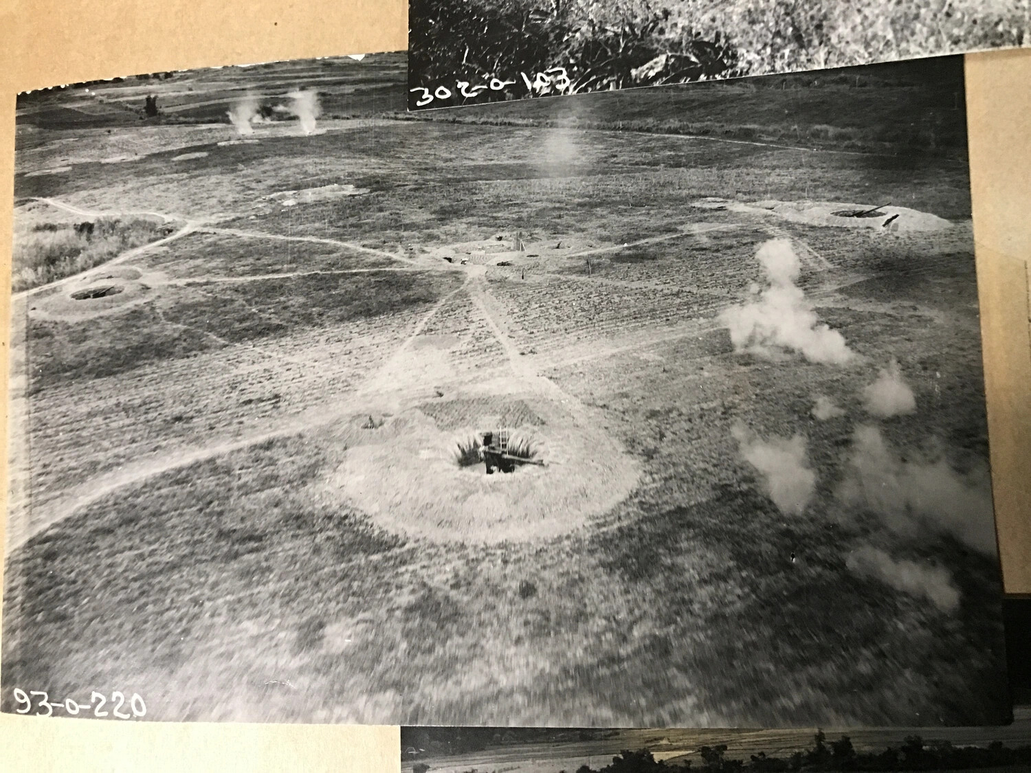 Aerial Strike Photograph of Enemy Gun Emplacements, 312th Bomb Group Collection, WWII Pacific Theater
