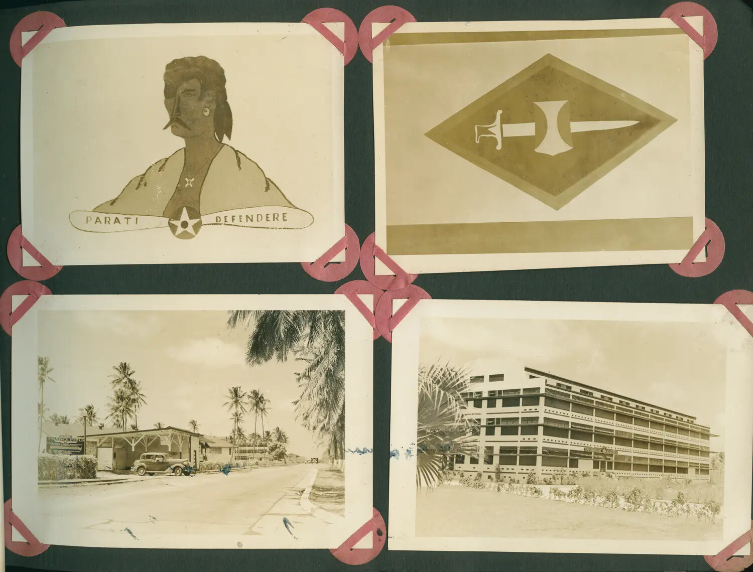 Panama Canal Zone Album Page: Panama Canal Department Insignia and Base Views, World War II