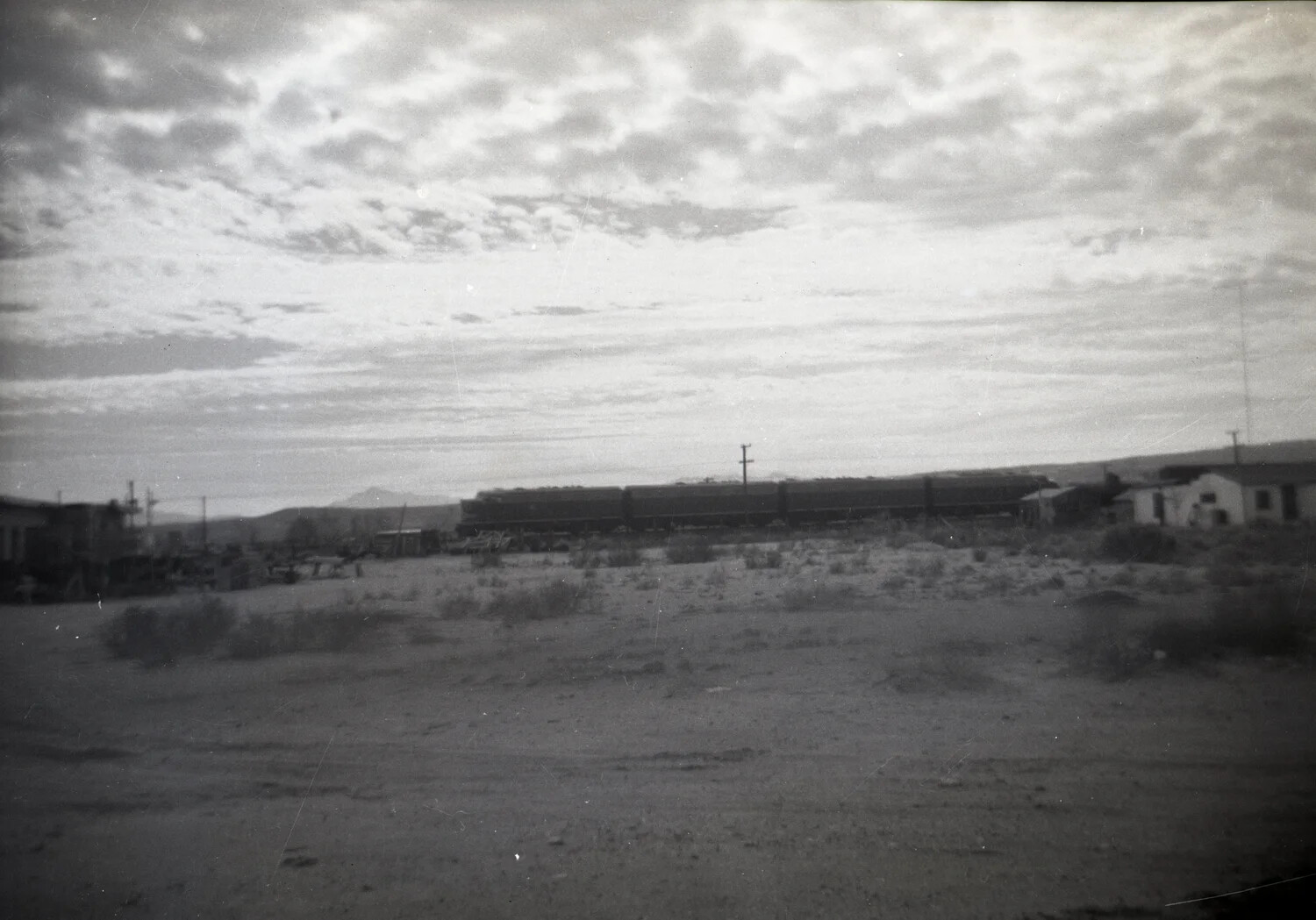 Train at a Desert Rail Yard, Wartime-Era Transit Photograph