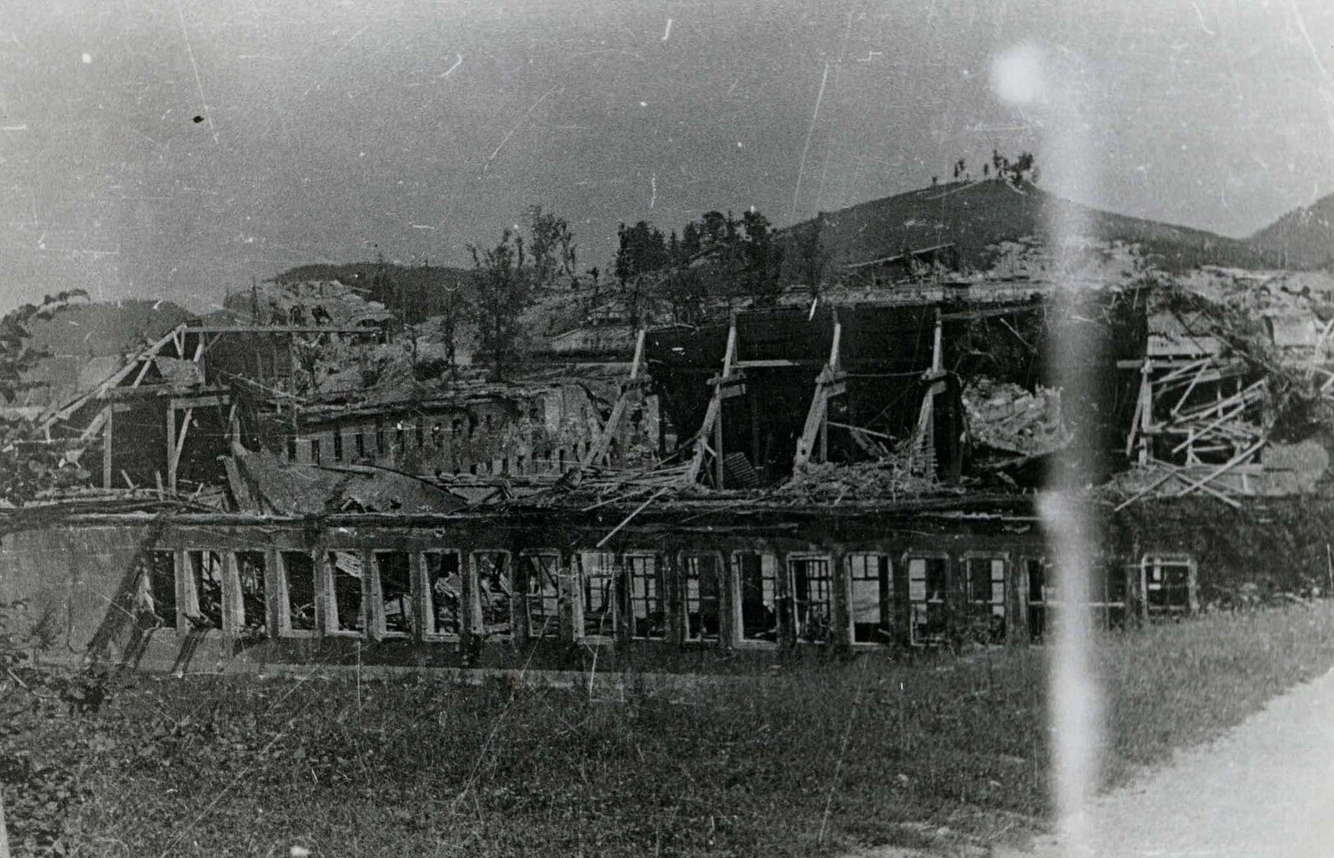 Destroyed Barracks-Style Building in Alpine Setting, WWII European Theater