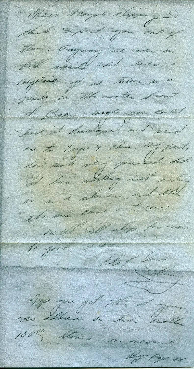 Handwritten Wartime Letter from "Johnny" Referencing Bari, Italy and Bombing Raids, WWII Era