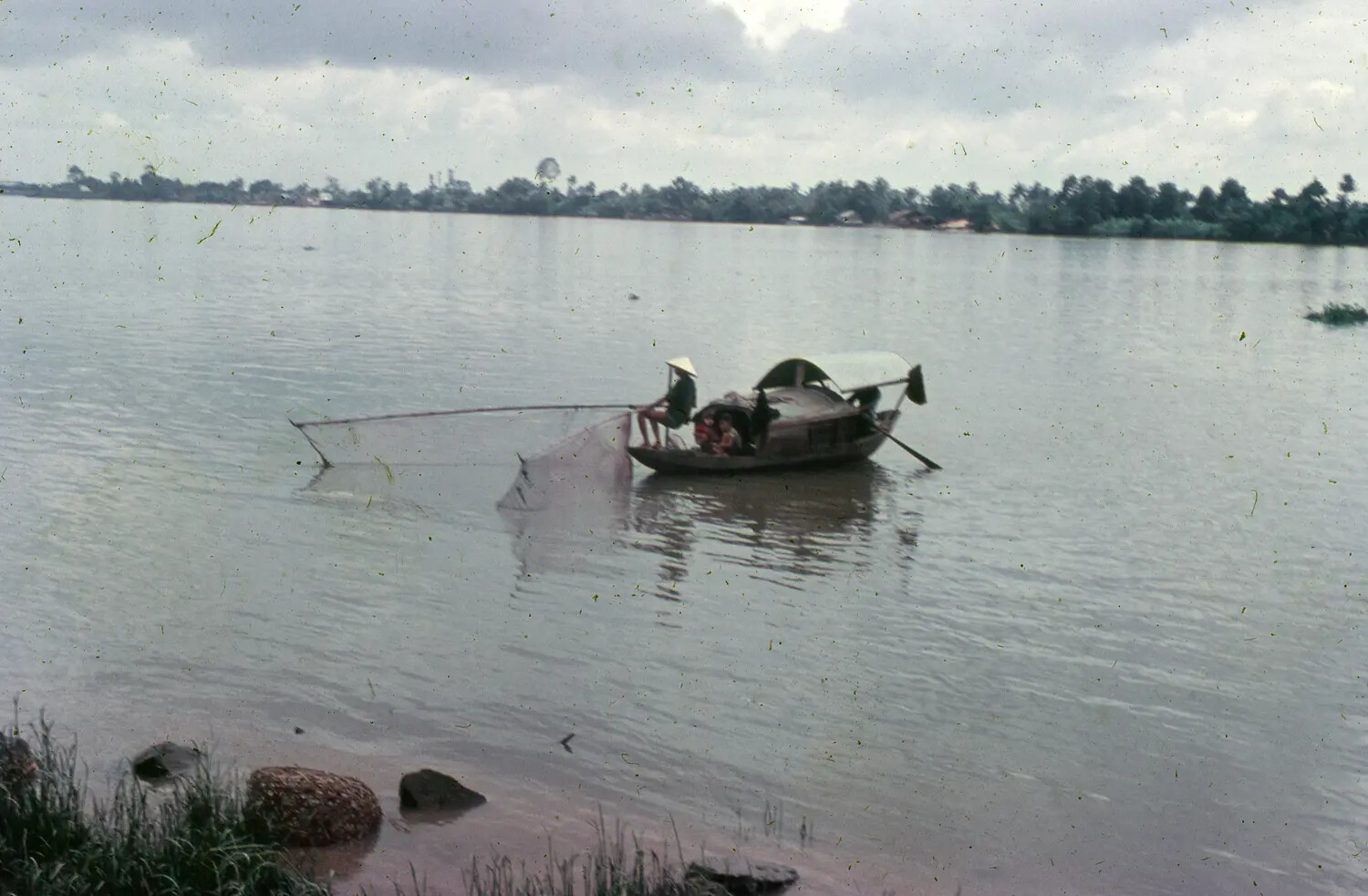 Vietnamese Fisherman with Lift Net on River, Vietnam, 1965 (3rd Tactical Fighter Wing Collection)
