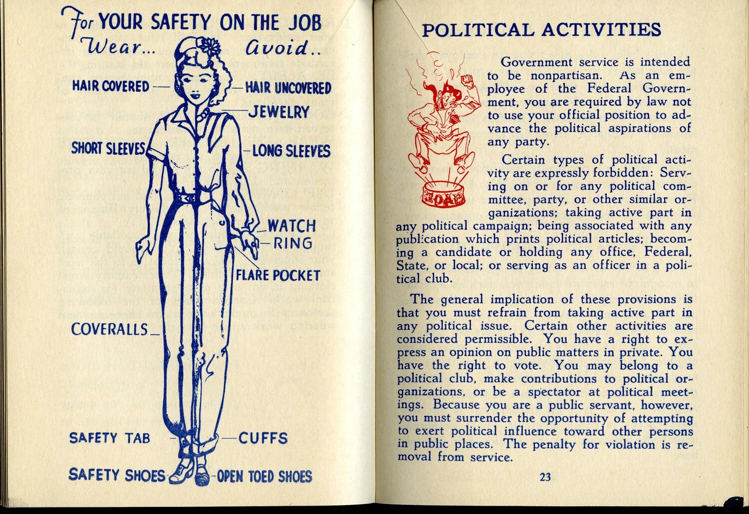 McClellan Field Employee Guide Booklet, Pages 22-23 — Job Safety Attire and Political Activities Regulations