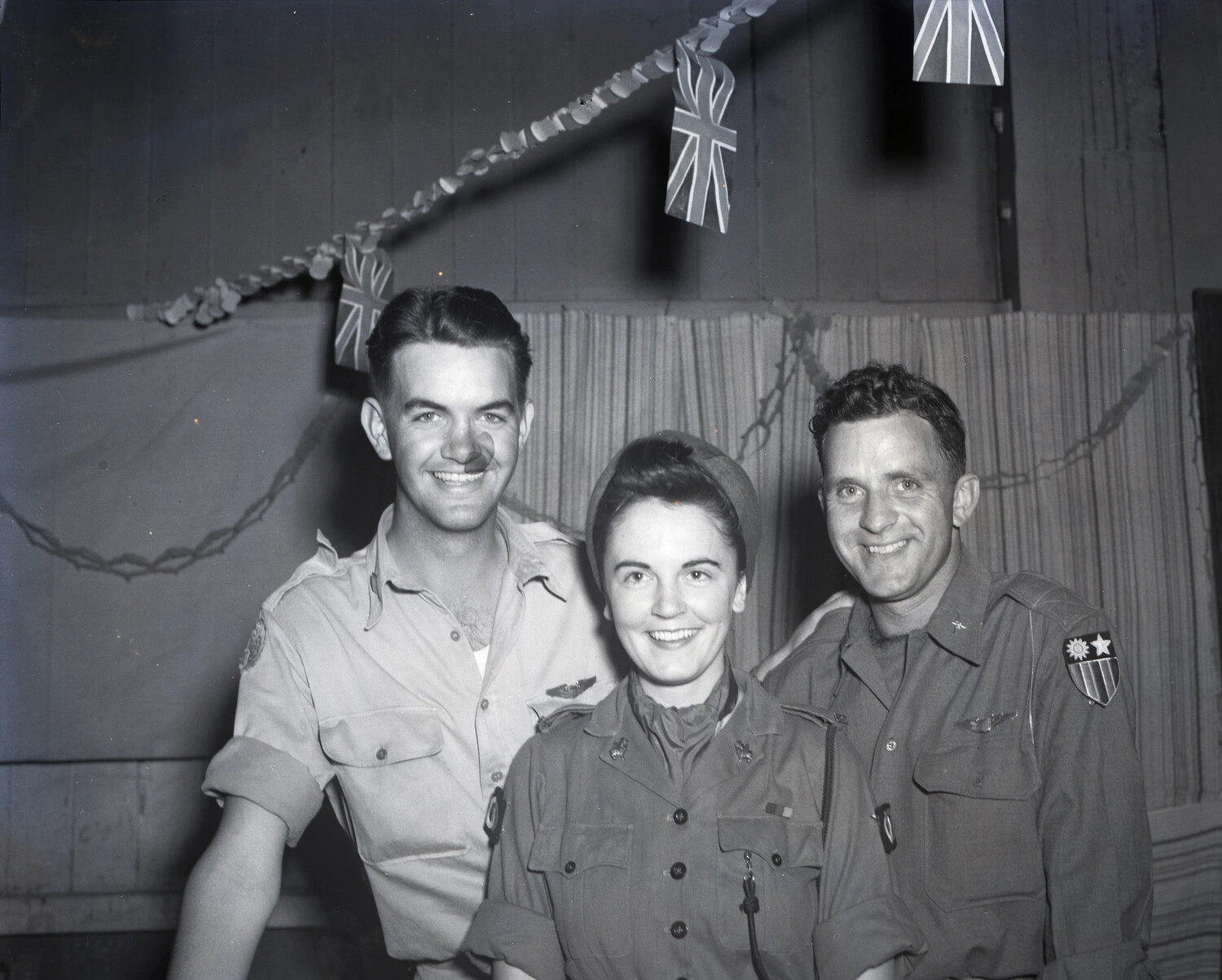 American Servicemen and Servicewoman at Allied Celebration, Myitkyina, Burma, CBI Theater, WWII