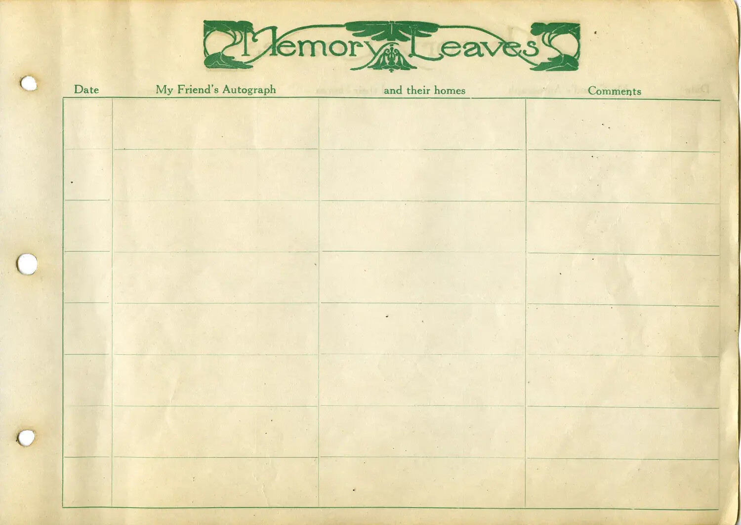 Blank 'Memory Leaves' Autograph Album Page - Bound Scrapbook Insert