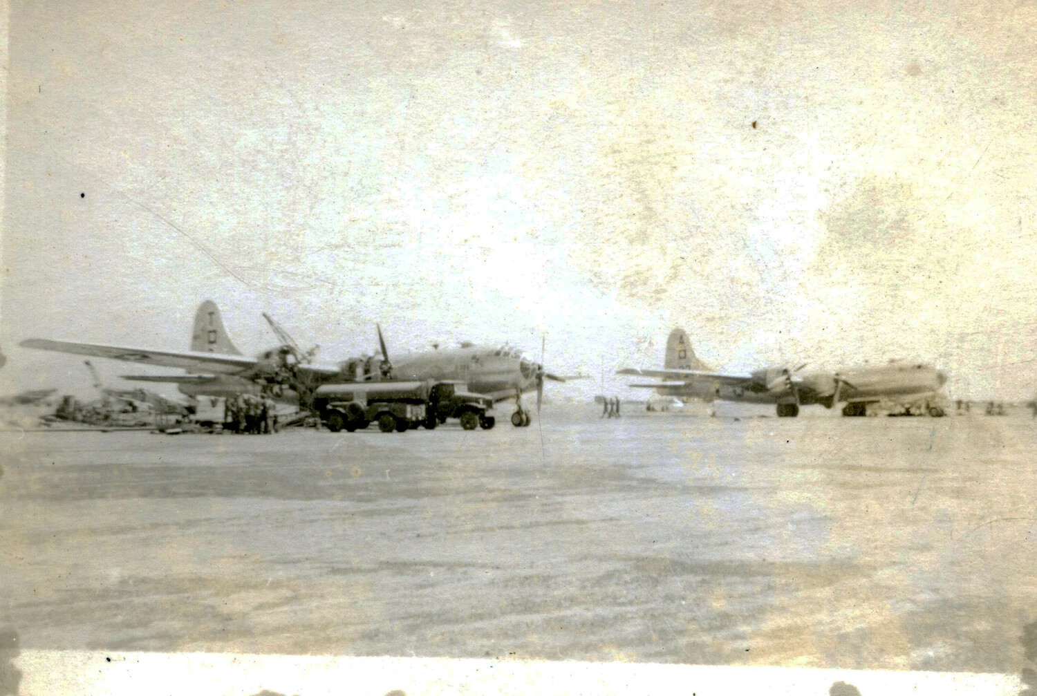 Boeing B-29 Superfortress Bombers on Airfield, Believed to be Iwo Jima, 1945