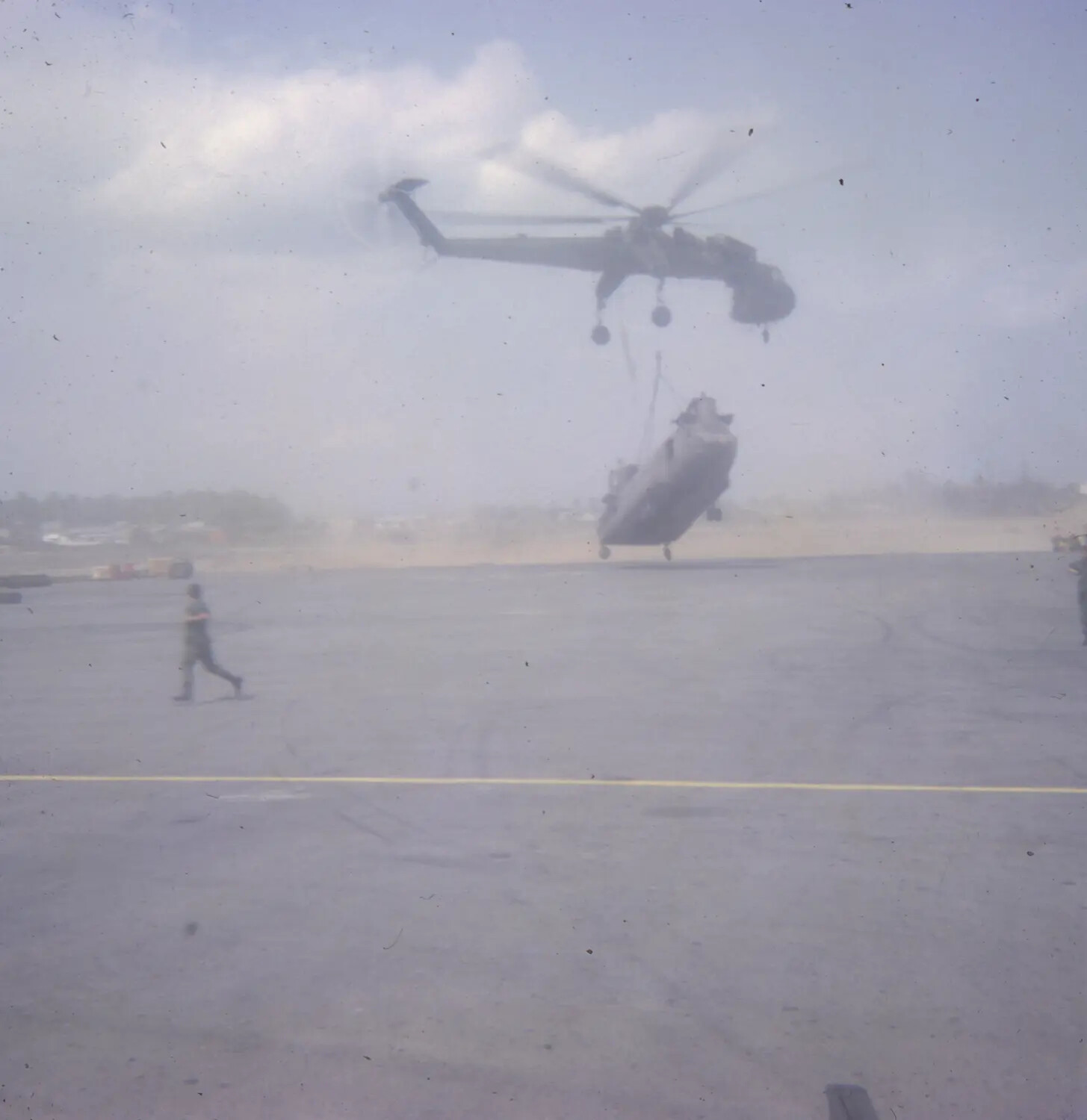 CH-54 Tarhe "Skycrane" Helicopter Lifting External Cargo Pod, Vietnam War Era