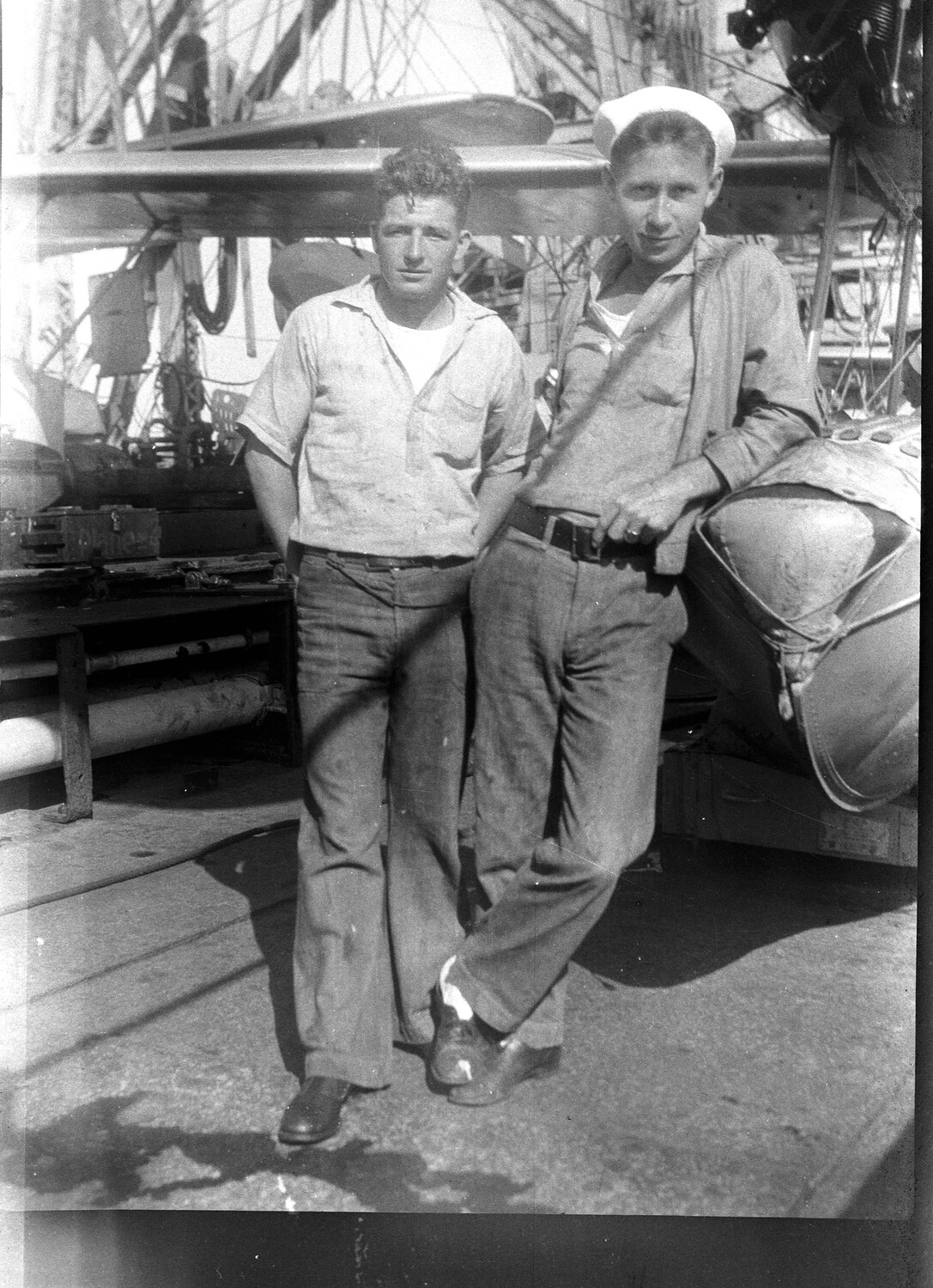 Two Sailors Beside Ship's Floatplane, US Navy China Station, 1930s