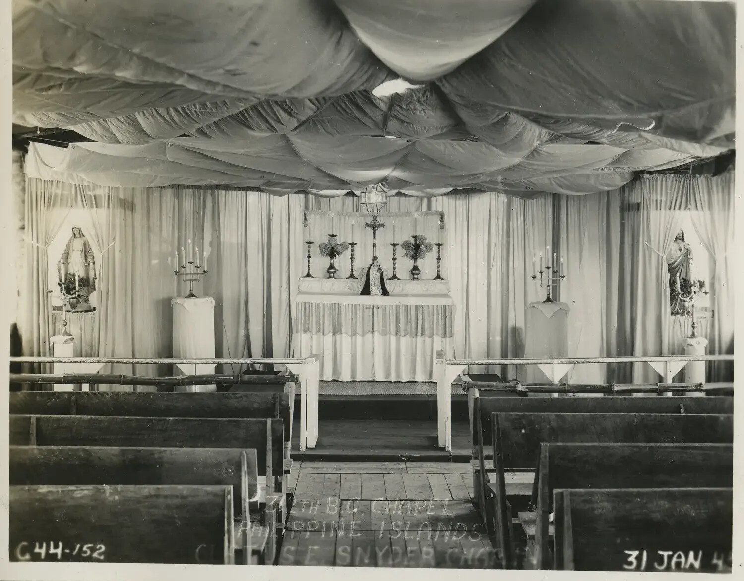 Interior of the 312th Bomb Group Chapel, Philippine Islands, 31 January 1945