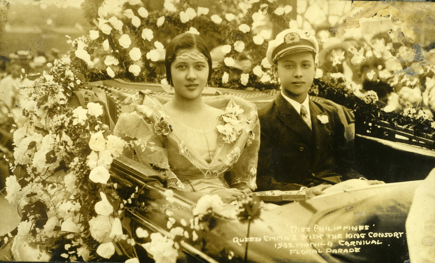 'Miss Philippines' Queen Emma I and King Consort, 1932 Manila Carnival Floral Parade