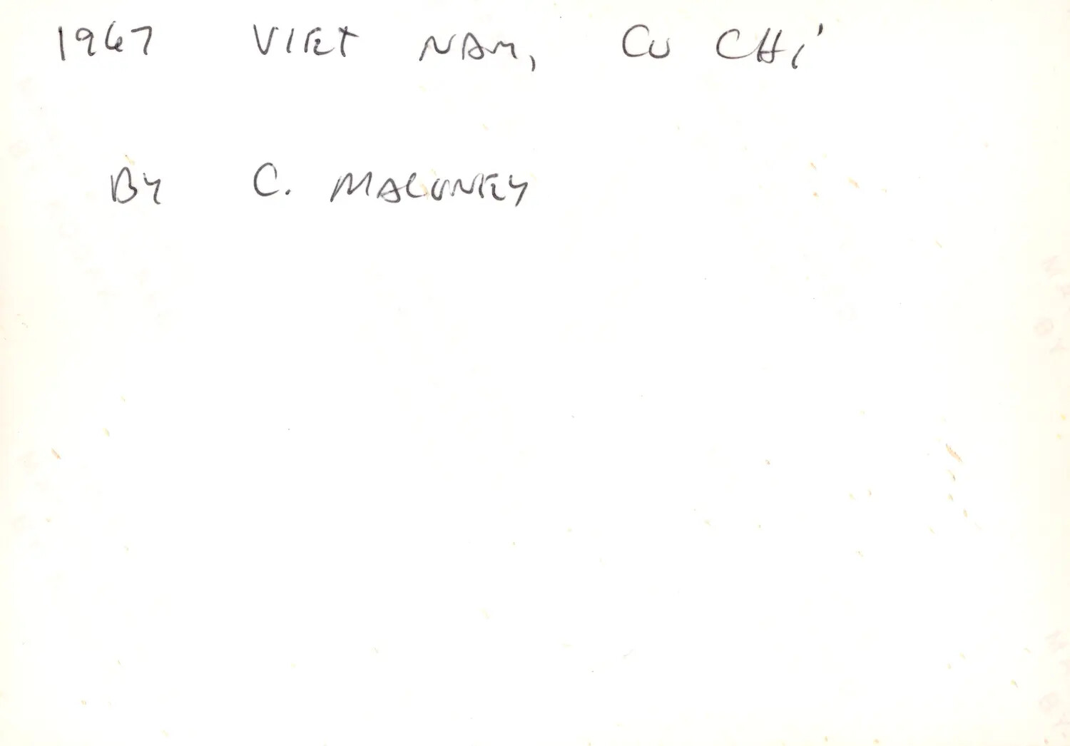 Handwritten Album Caption: "1967 Viet Nam, Cu Chi, By C. Maloney"