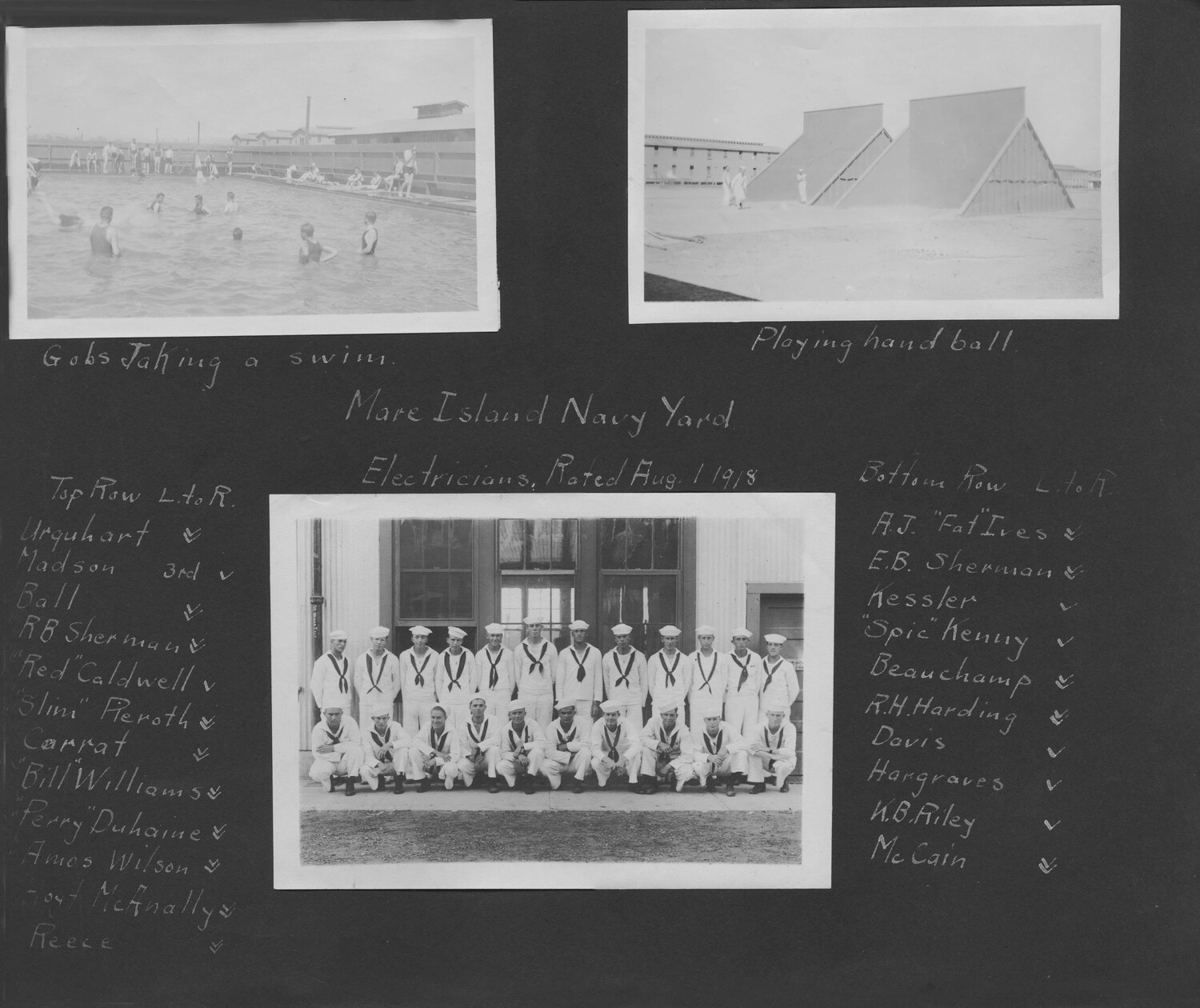 Mare Island Navy Yard Electricians Rated August 1, 1918 — Group Portrait with Recreation Photos
