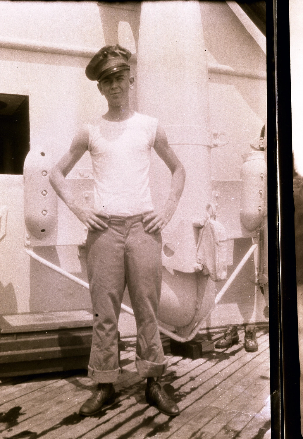 U.S. Navy Sailor Posing on Ship's Deck, China Station, Pre-WWII Era